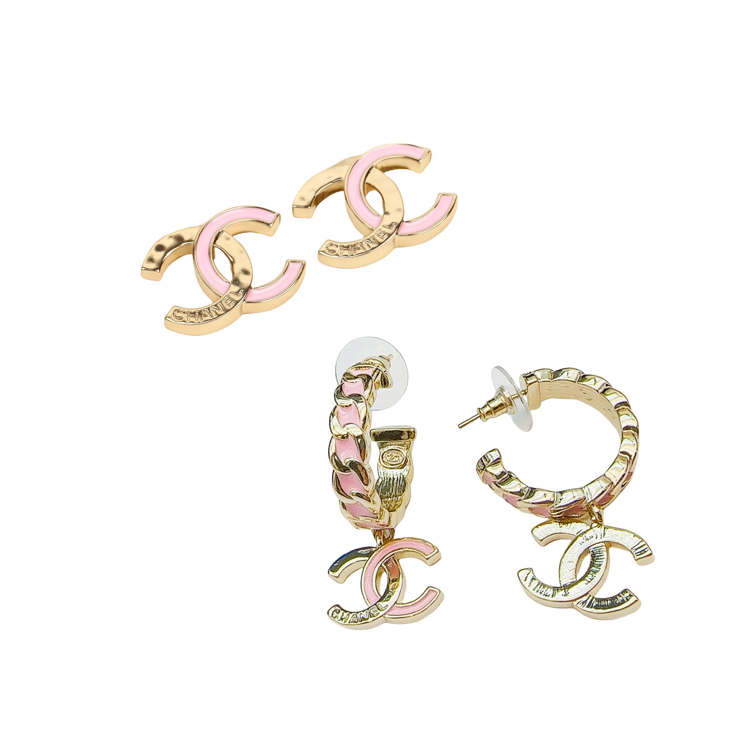 CCE859 24B Metal Pink enamel cc logo Stud earring - ccjewelryacc