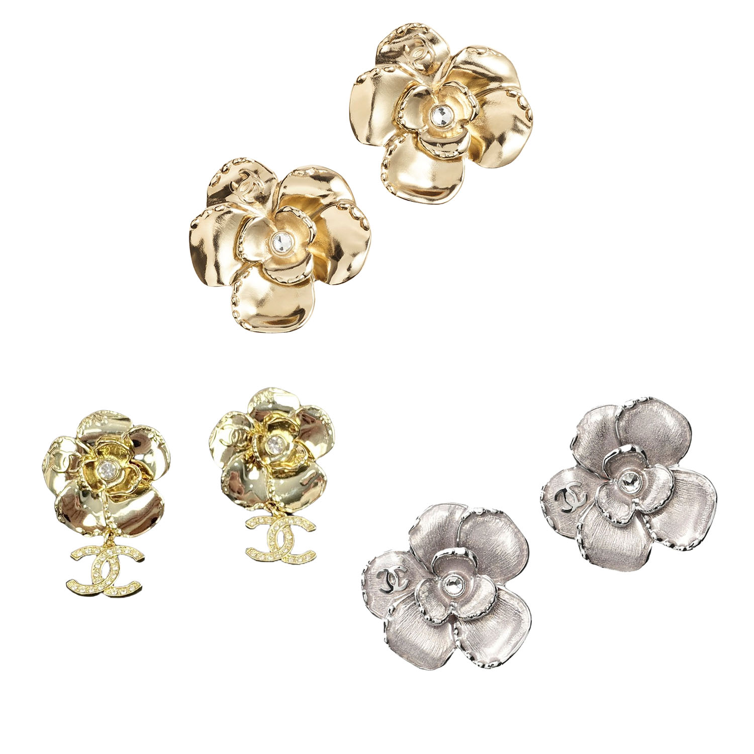 CCE871 24B camellia with cc logo earring - ccjewelryacc