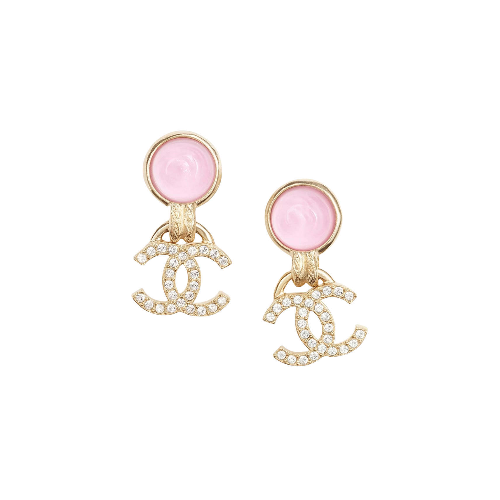 CCE863 24B Metal Pink cc logo pendant earring - ccjewelryacc