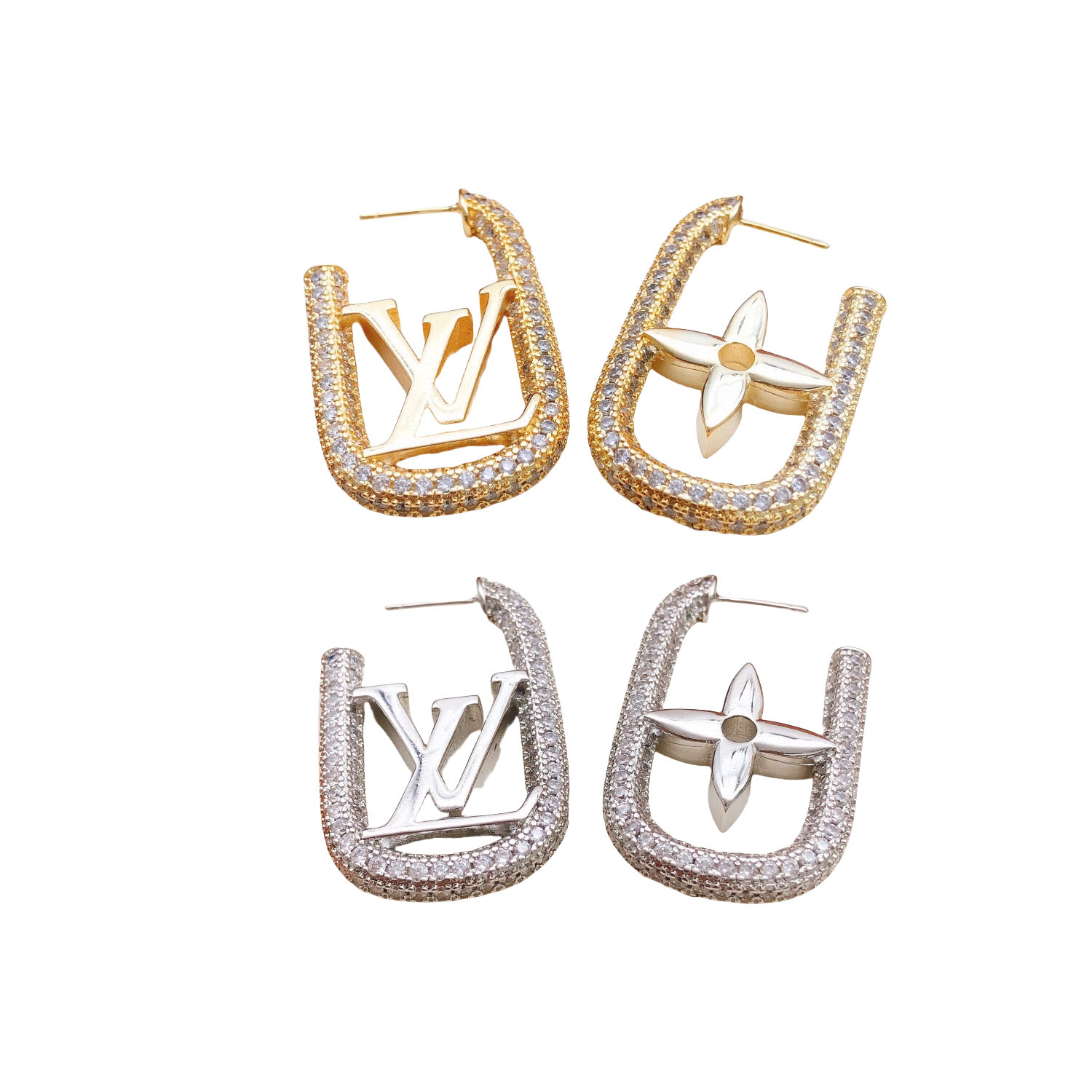 LVE016 Full crystal VL Hoop earrings - ccjewelryacc