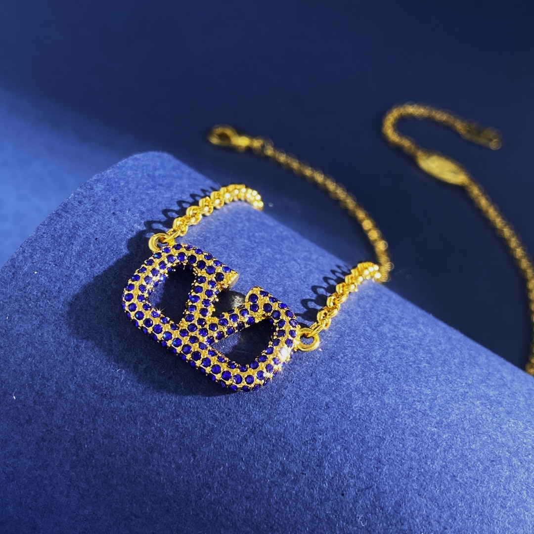 VTN043 Valentino Garavani VLogo Signature Blue crystal necklace - ccjewelryacc