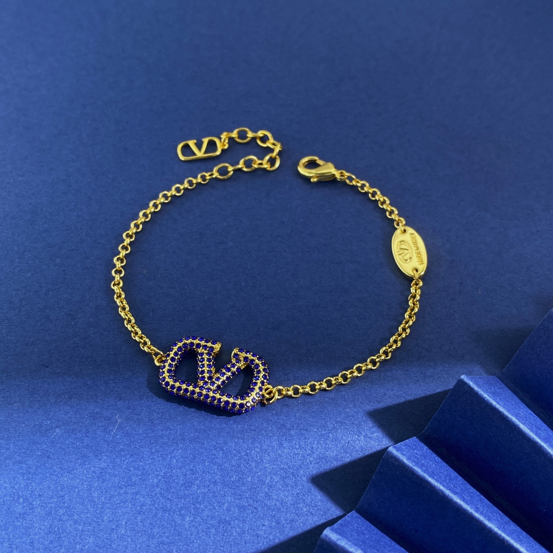 VTS024 Blue crystal Vlogo bracelet necklace - ccjewelryacc