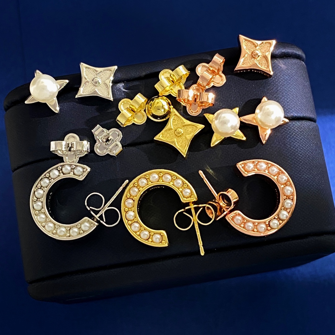 LVE080 Metal C shape pearl hook earring set of 3 - ccjewelryacc