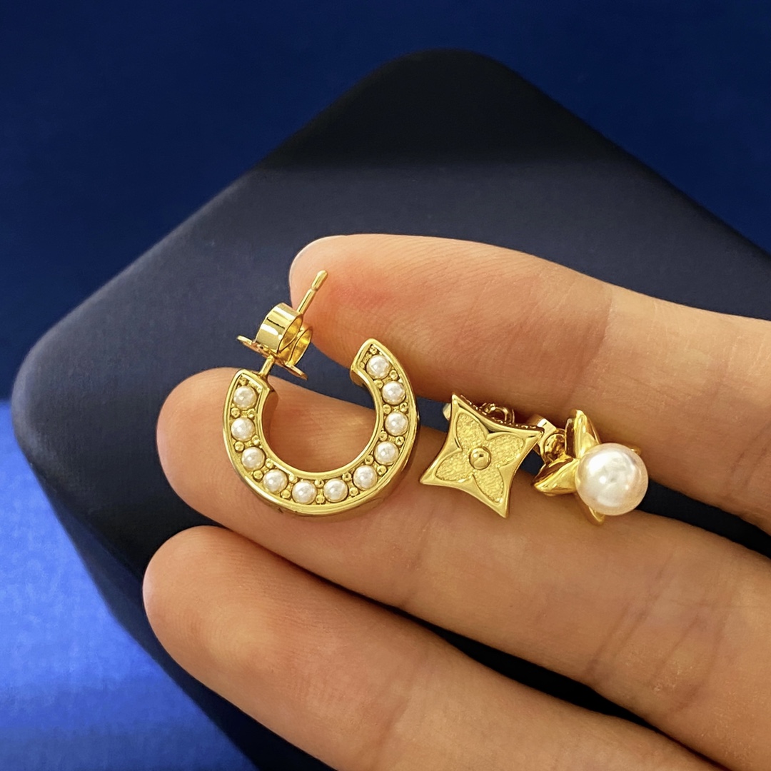 LVE080 Metal C shape pearl hook earring set of 3 - ccjewelryacc