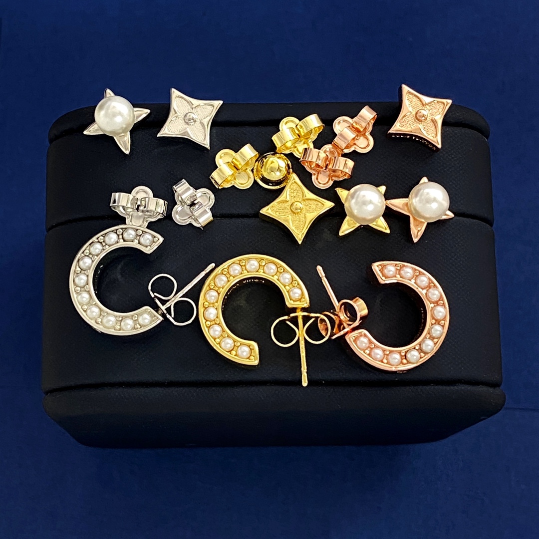 LVE080 Metal C shape pearl hook earring set of 3 - ccjewelryacc