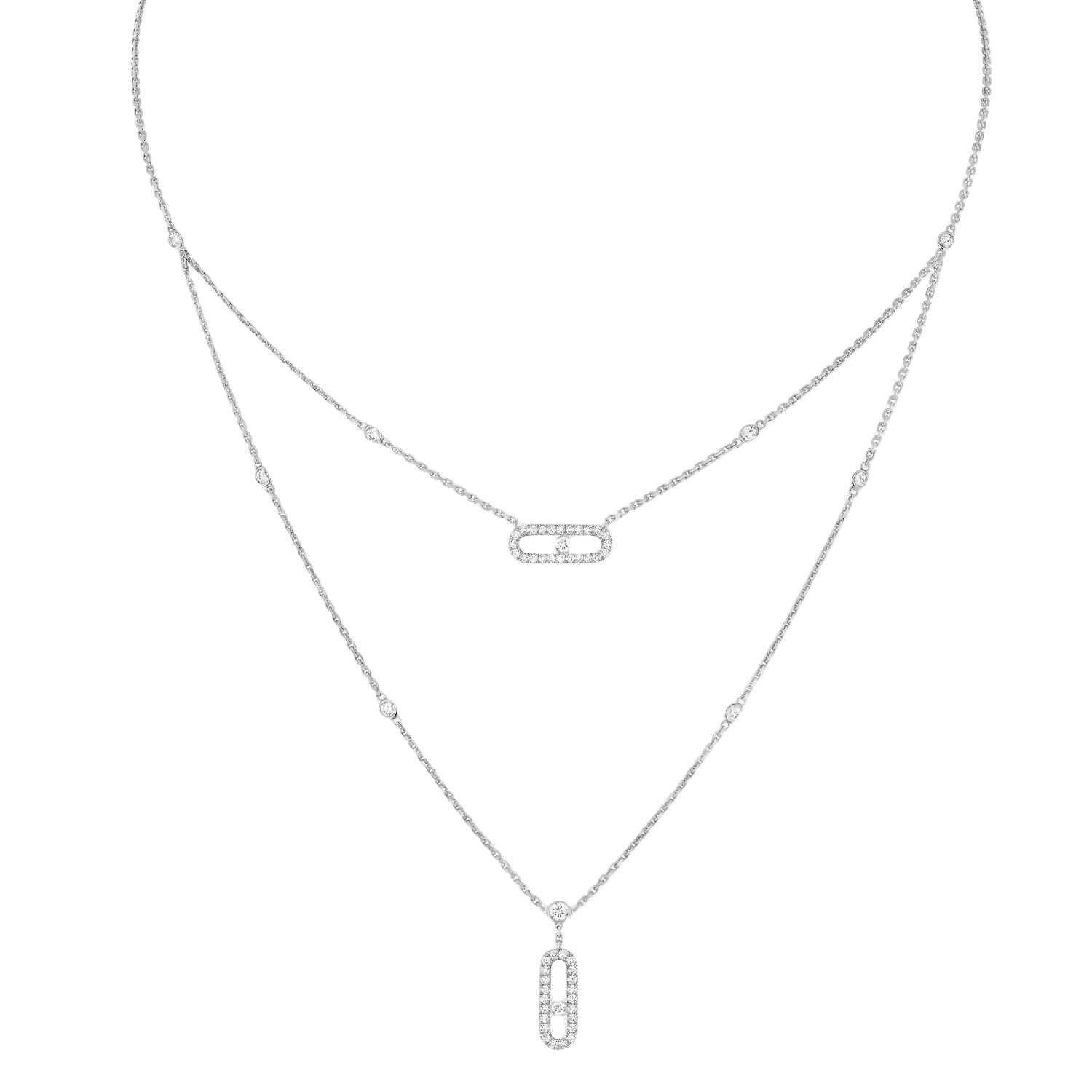 MSNV026 Move Uno 2 Rangs Pave necklace - ccjewelryacc