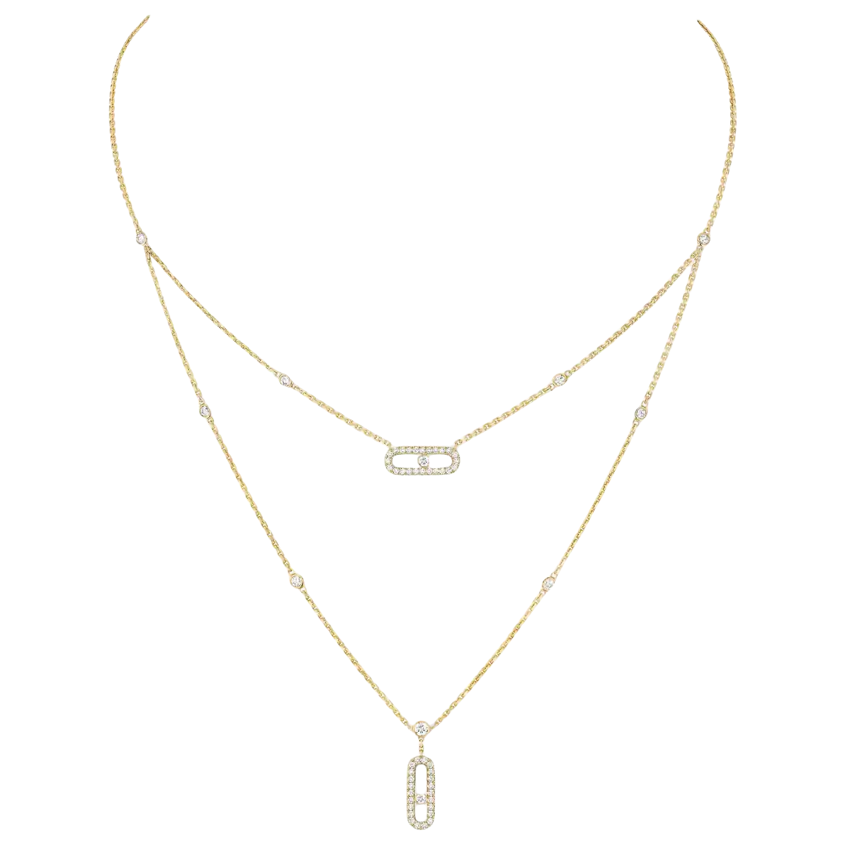 MSNV026 Move Uno 2 Rangs Pave necklace - ccjewelryacc