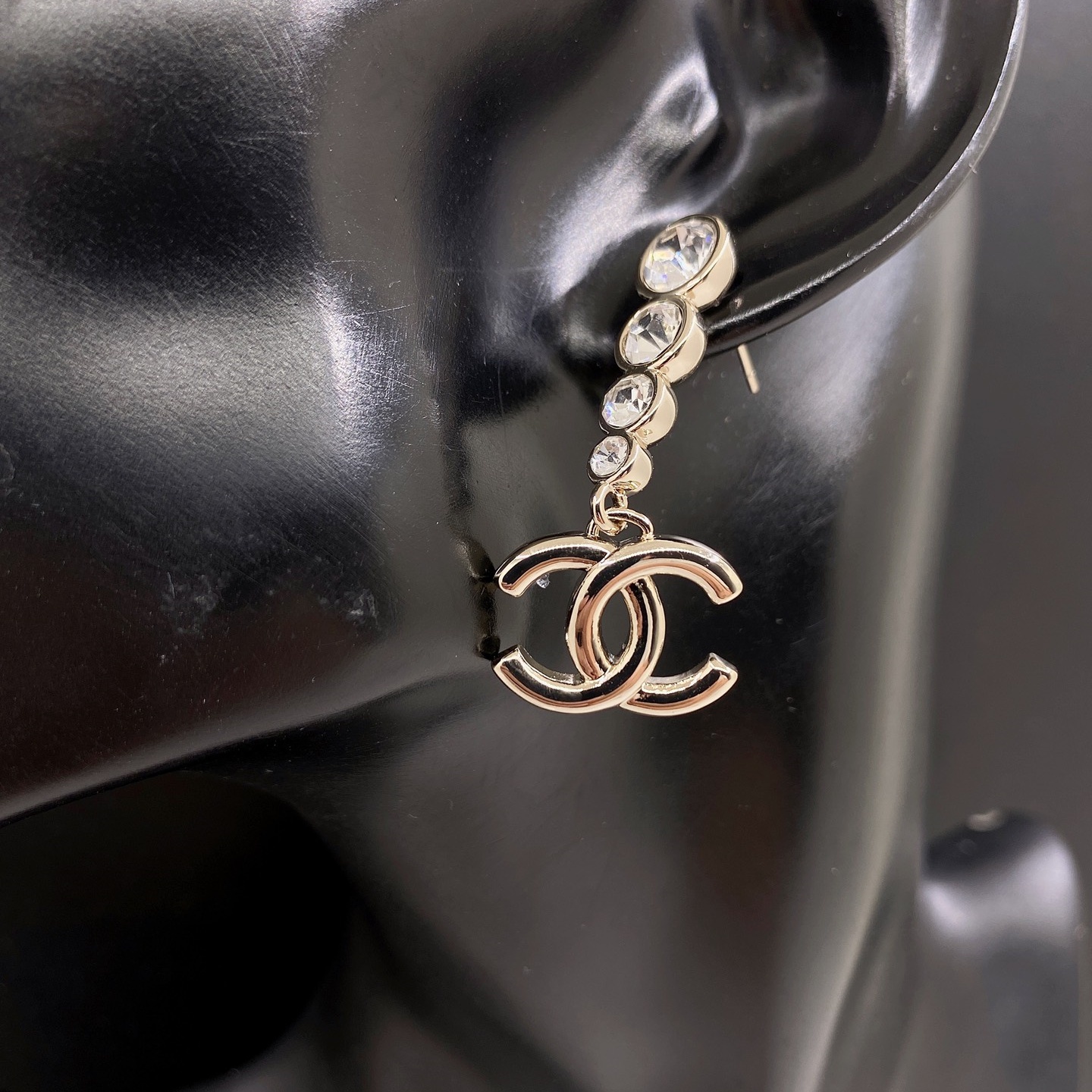 CCE861 24B Metal Crystal heart cc logo pendant earring - ccjewelryacc