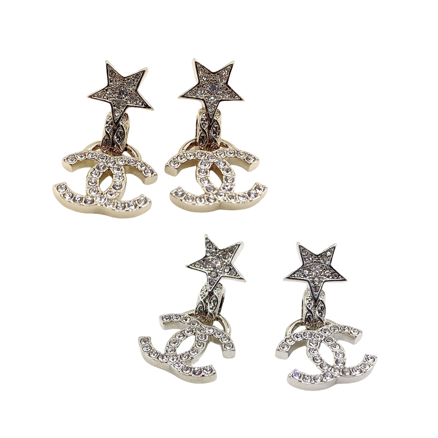 CCE865 24B Metal crystal Pentastar cc logo pendant earring - ccjewelryacc