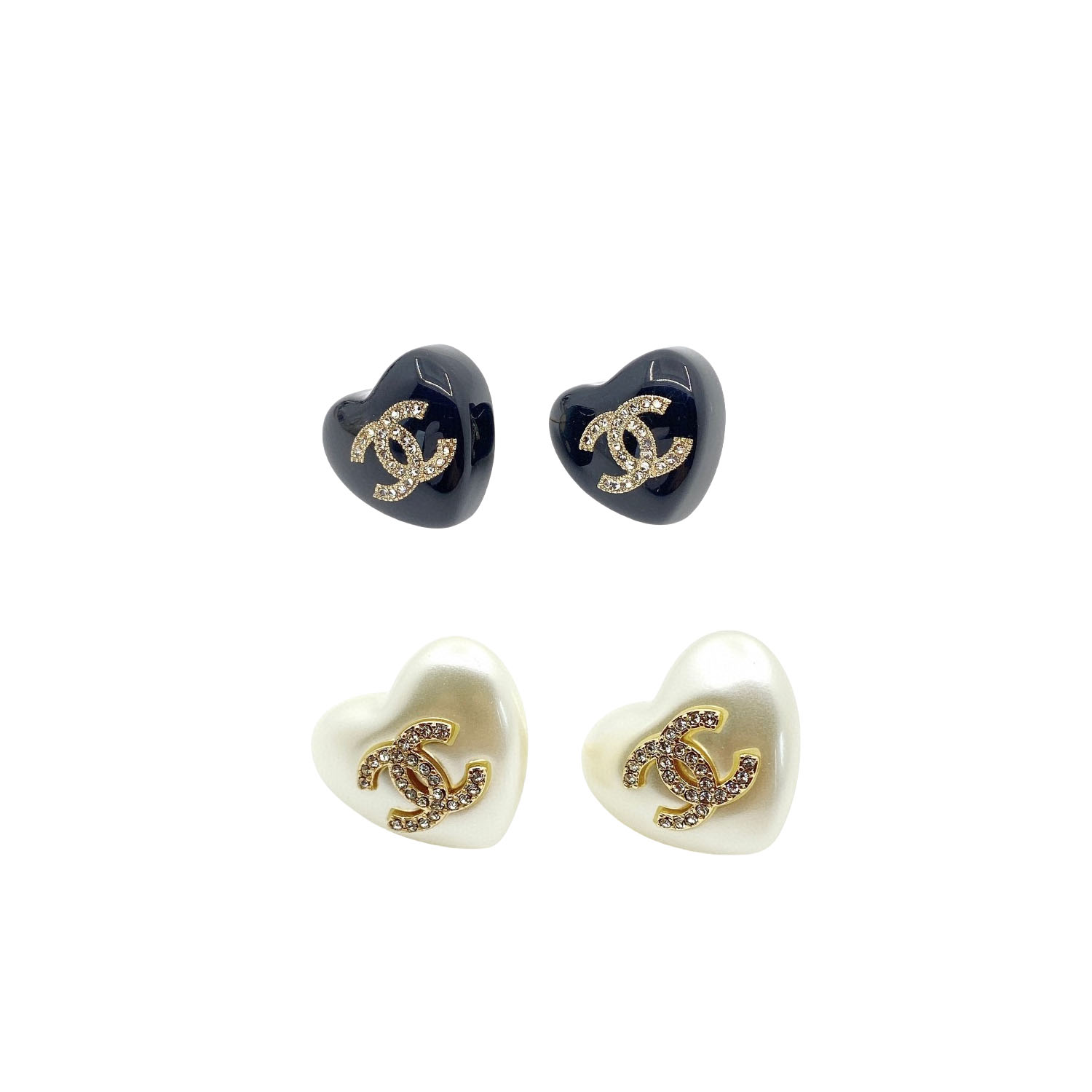 CCE809 Mini Black /white acrylic Heart with crystal cc logo stud earrings - ccjewelryacc