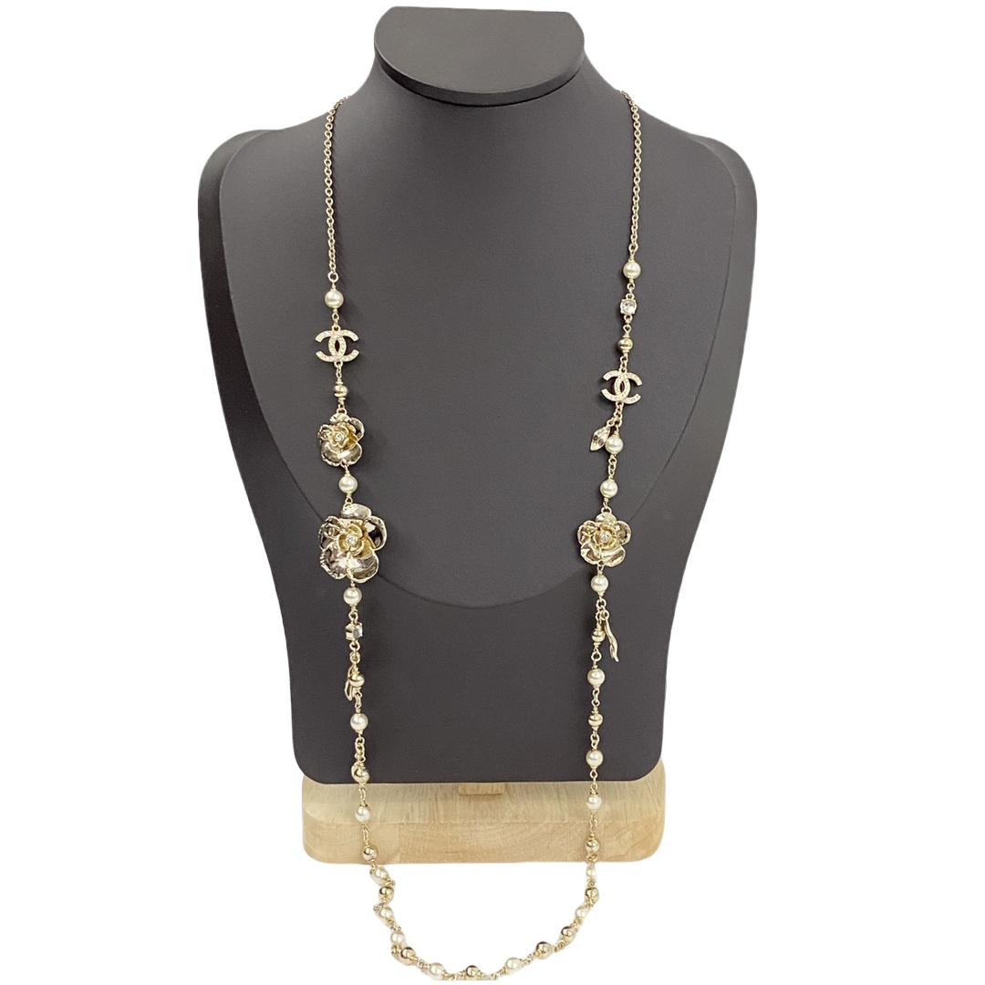 CCL082 24B camellia CC Long Necklace - ccjewelryacc