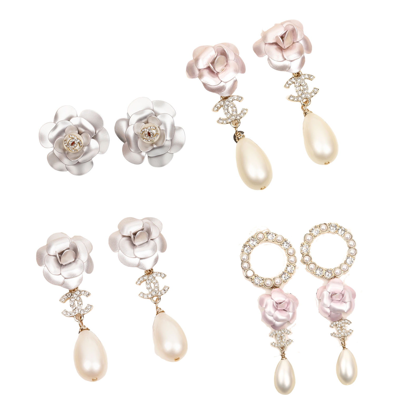 CCE873 23C camellia with cc logo pearl drop earring - ccjewelryacc