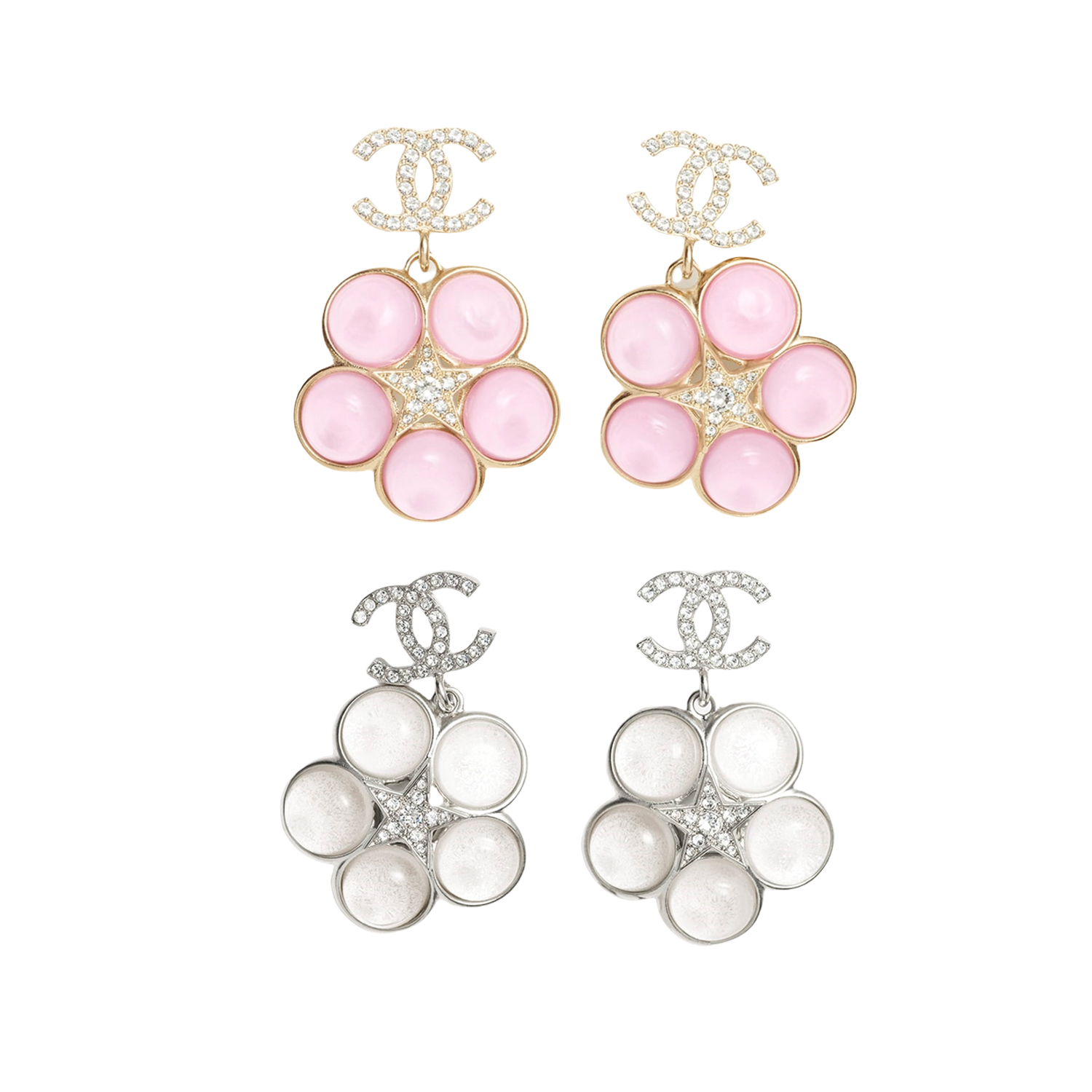CCE875 cc logo pink flower Pendant Earrings - ccjewelryacc