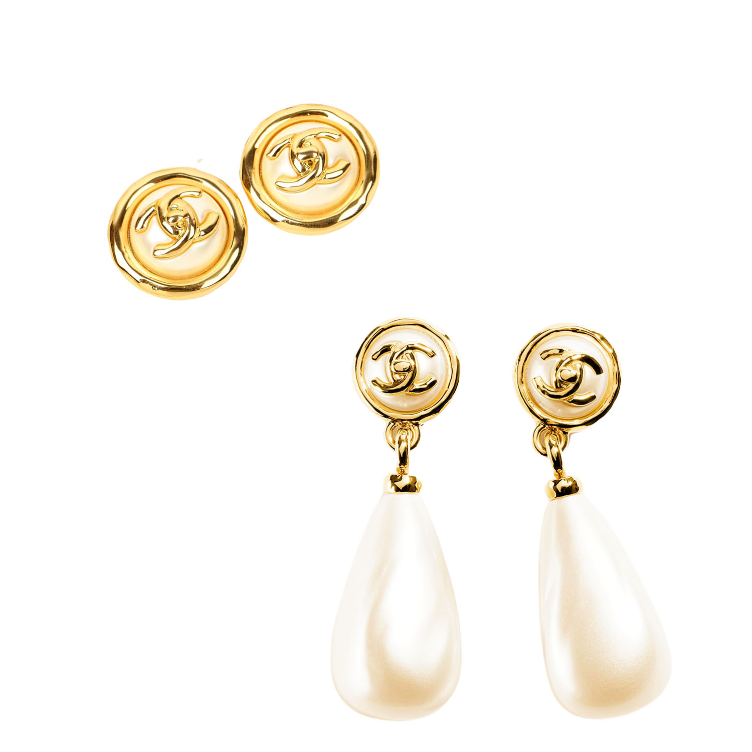 CCE811 24A Round button pearl CC Logo stud earrings - ccfashionjewelry