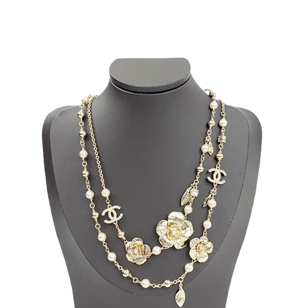 CCL082 24B camellia CC Long Necklace - ccjewelryacc