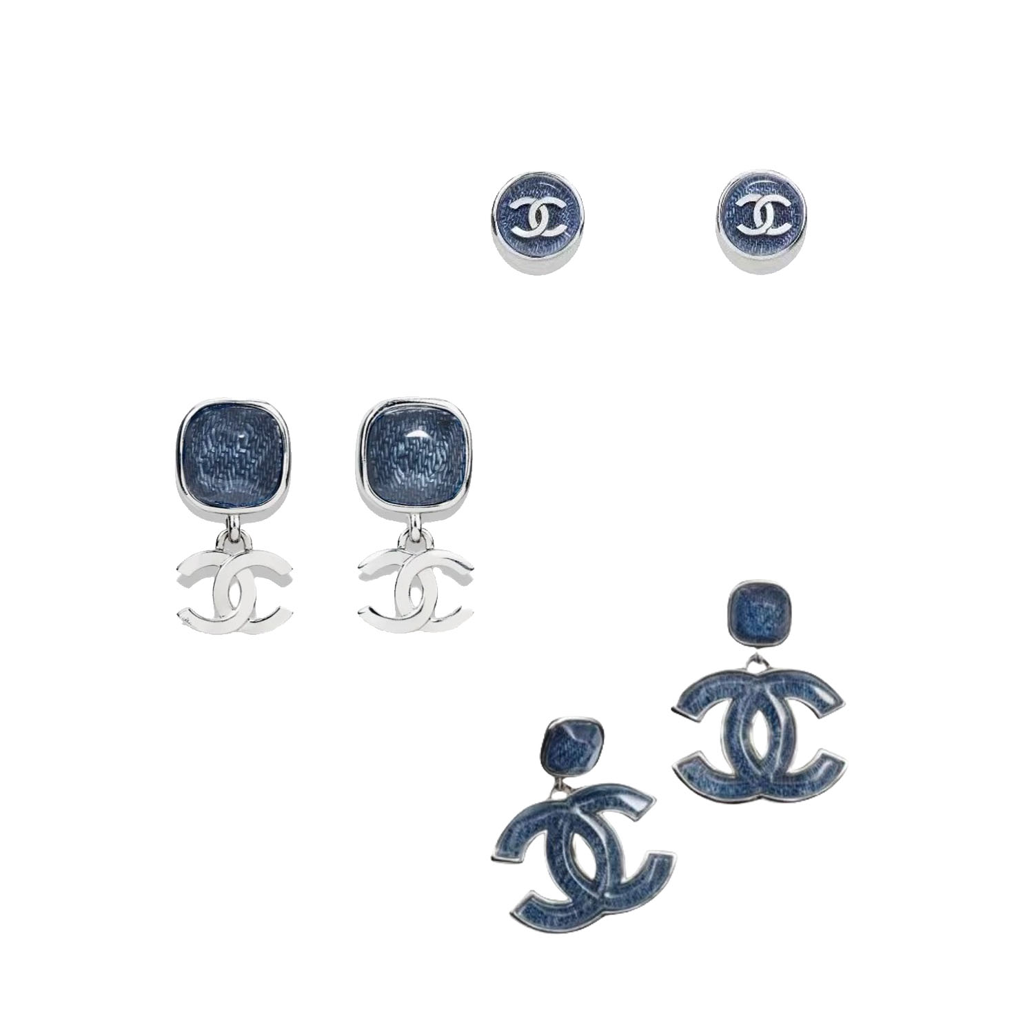 CCE867 24B Metal jean blue Resin cc logo earring - ccjewelryacc