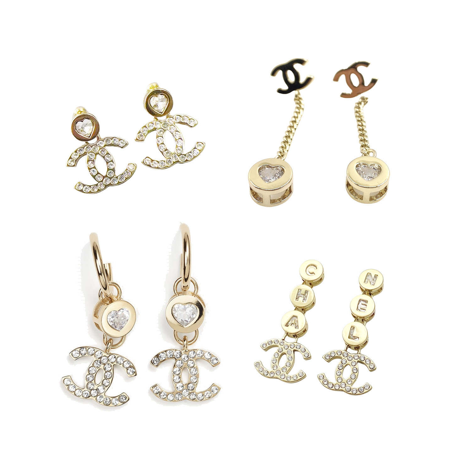 CCE861 24B Metal Crystal heart cc logo pendant earring - ccjewelryacc