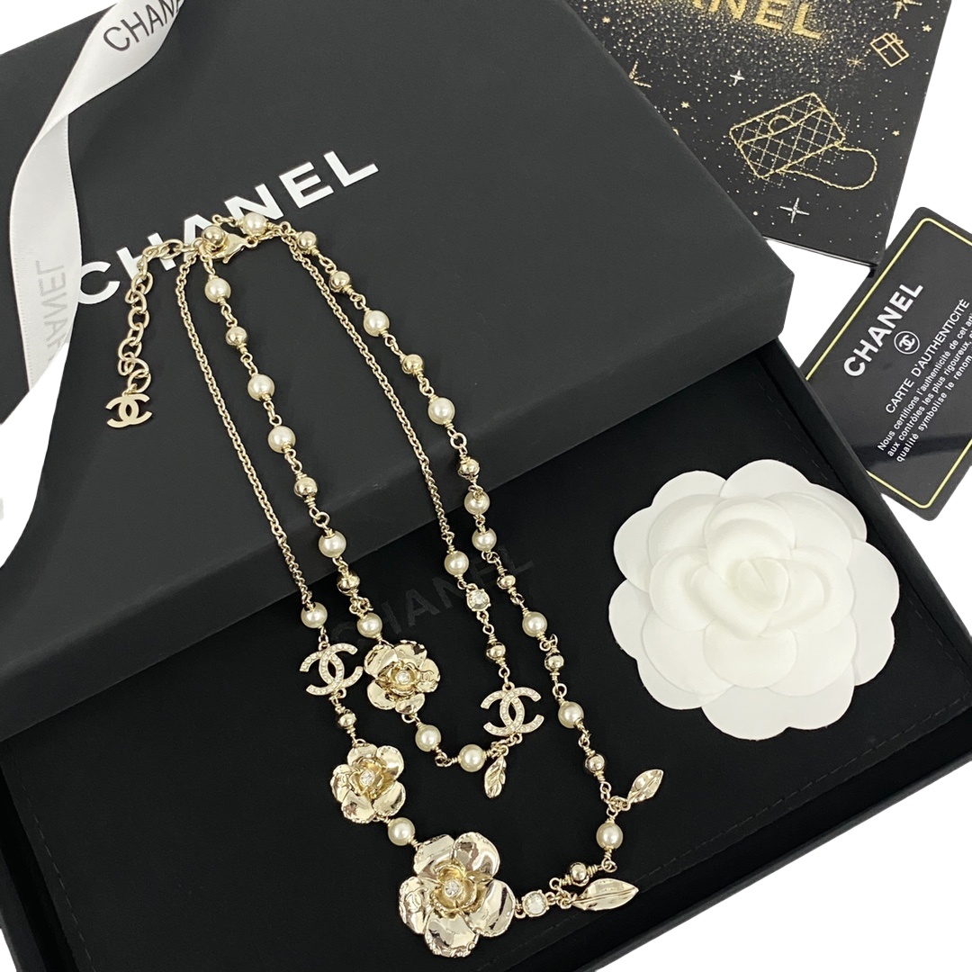 CCL082 24B camellia CC Long Necklace - ccjewelryacc