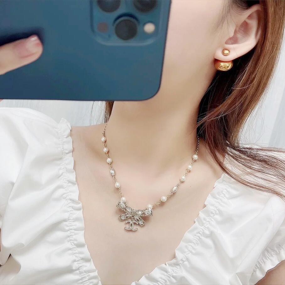 CCN547 24B metal Gold bow cc logo choker necklace - ccjewelryacc