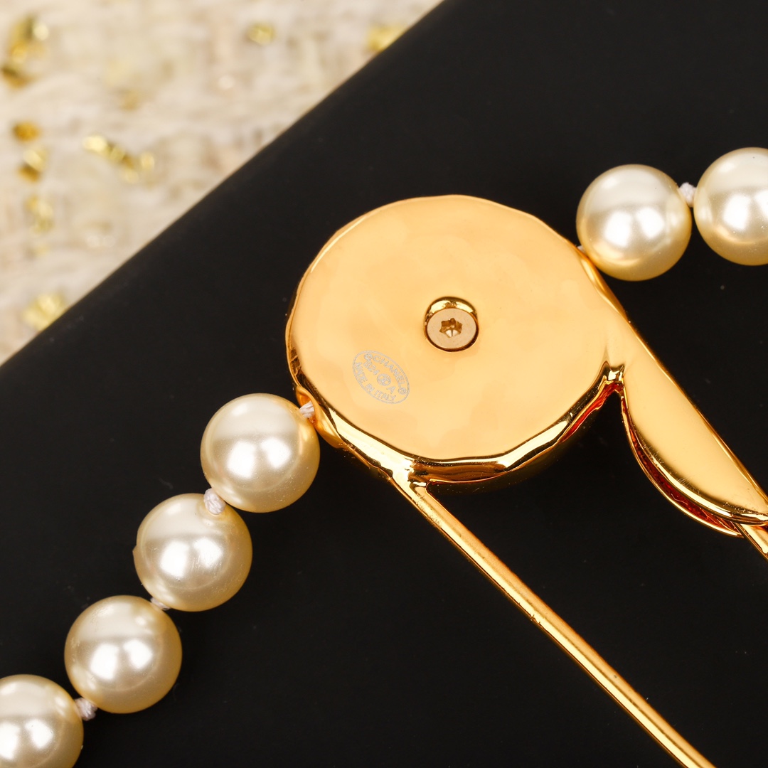 CCN534 CC Pearl chain with safety pin long tassels necklace - ccjewelryacc