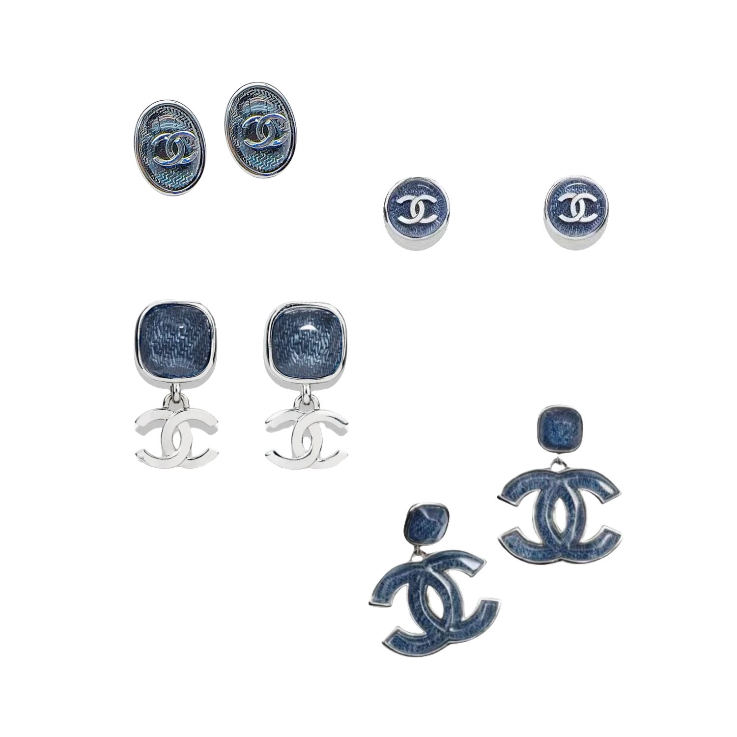 CCE867 24B Metal jean blue Resin cc logo earring - ccjewelryacc