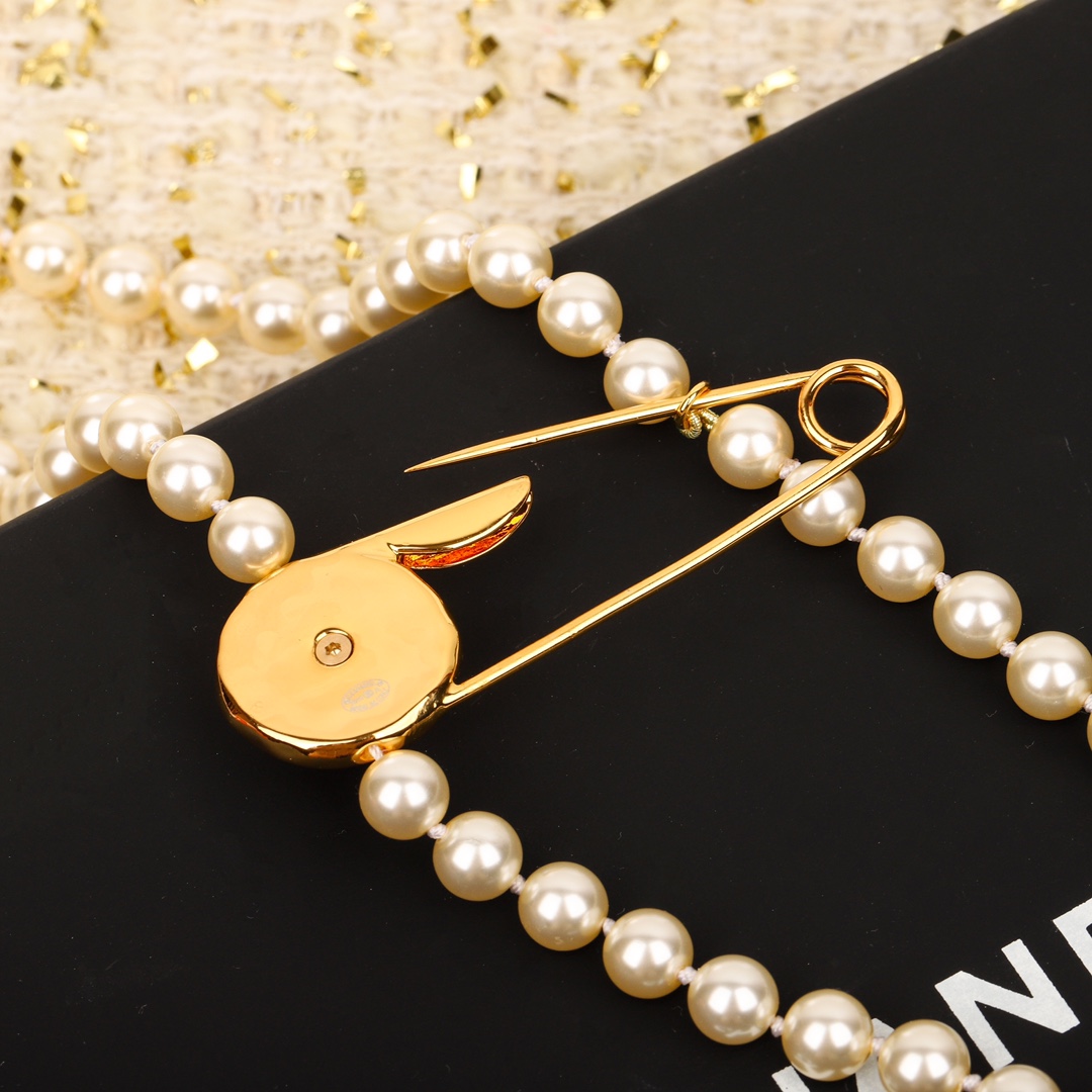 CCN534 CC Pearl chain with safety pin long tassels necklace - ccjewelryacc