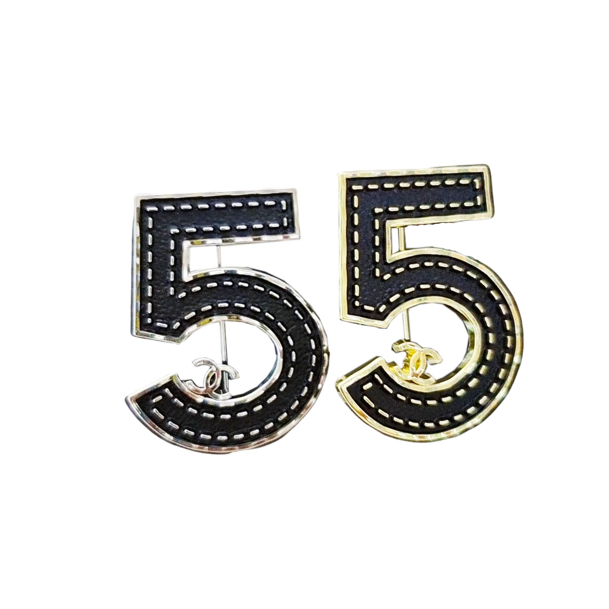 BCB098 Fake Leather texture Number 5 cc brooch Pin - ccfashionjewelry