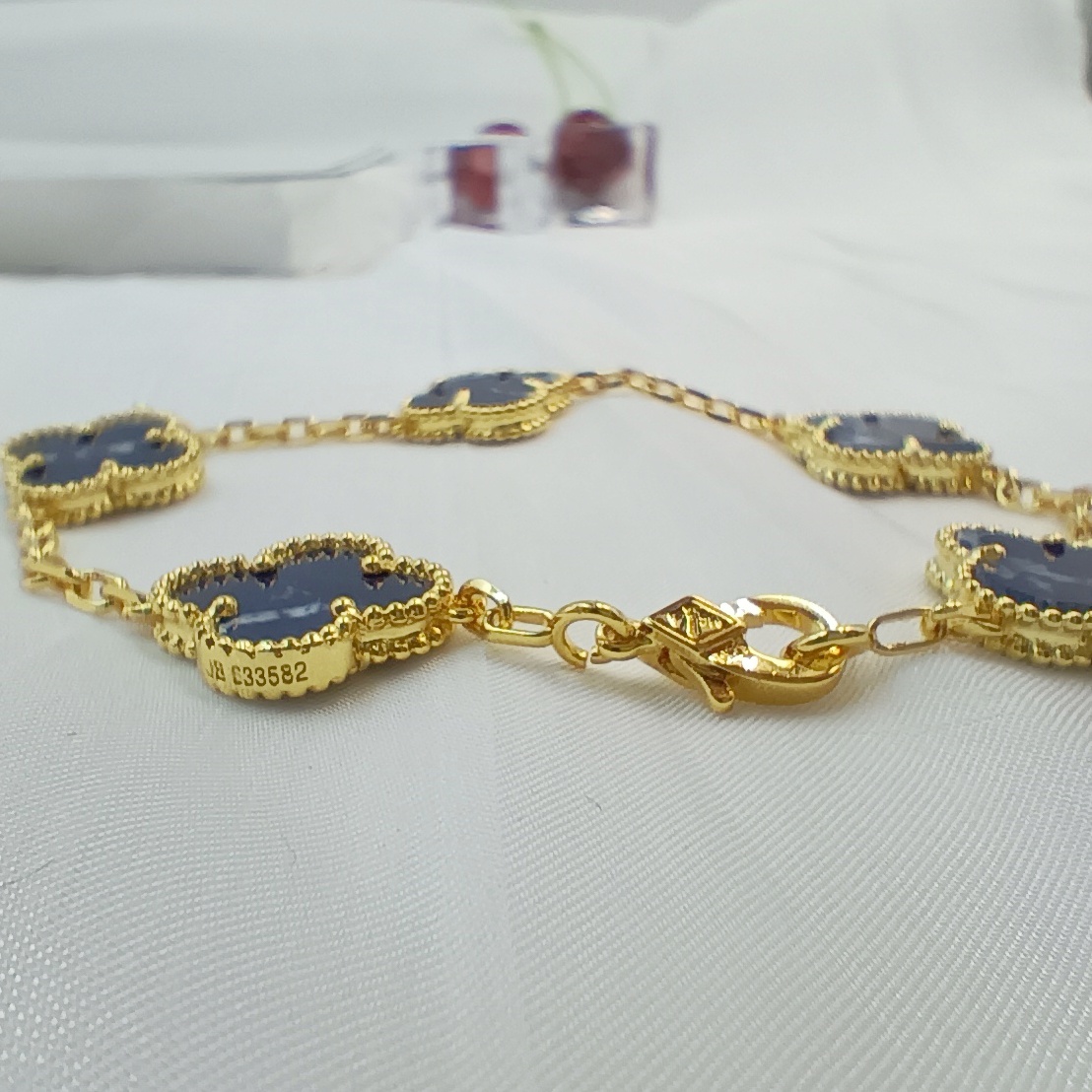 VCS017 Van cleef vintage alhambra bracelet Pietersite stone 5 motif - ccjewelryacc