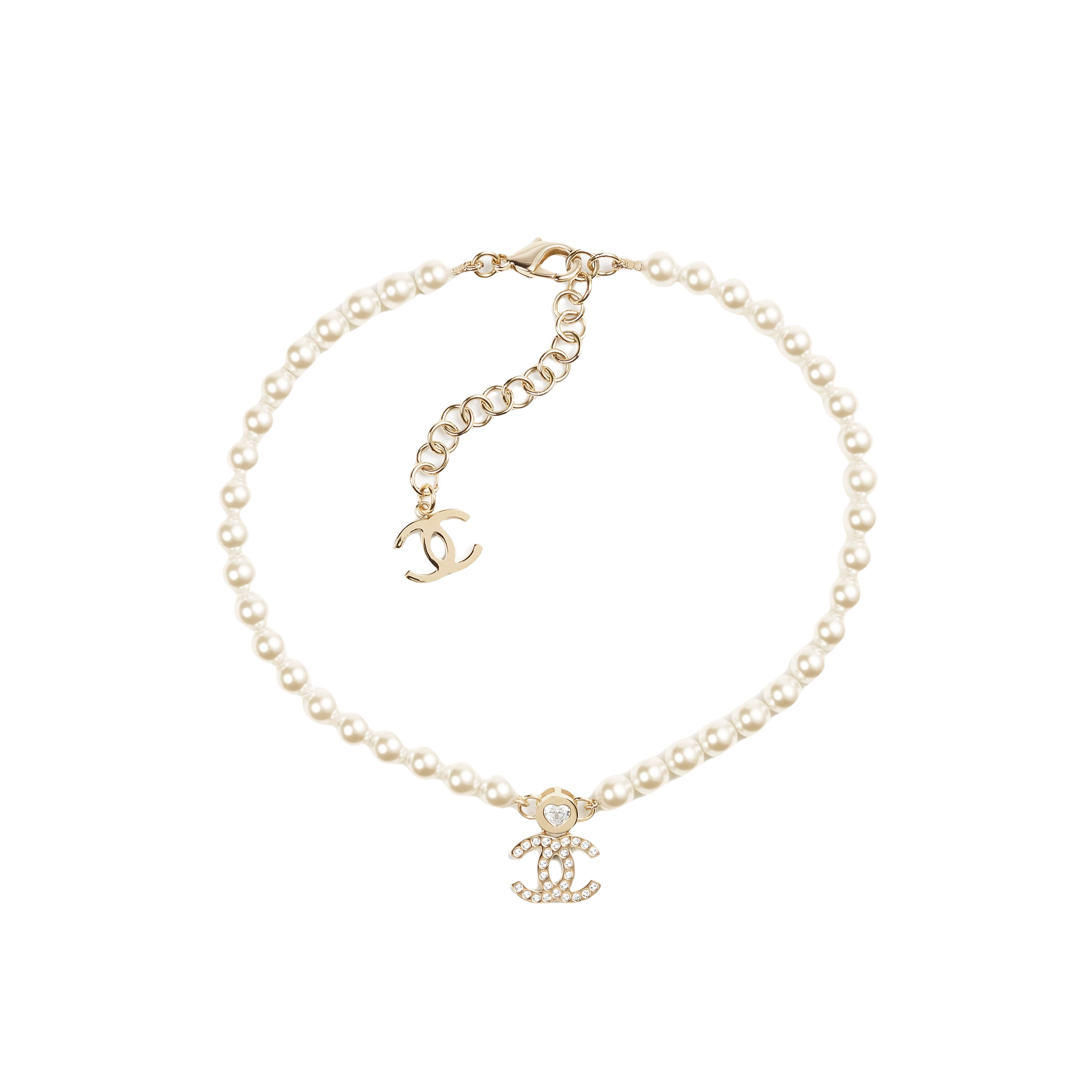 CCN550 24B Rhinestone cc logo pendant pearl necklace - ccjewelryacc