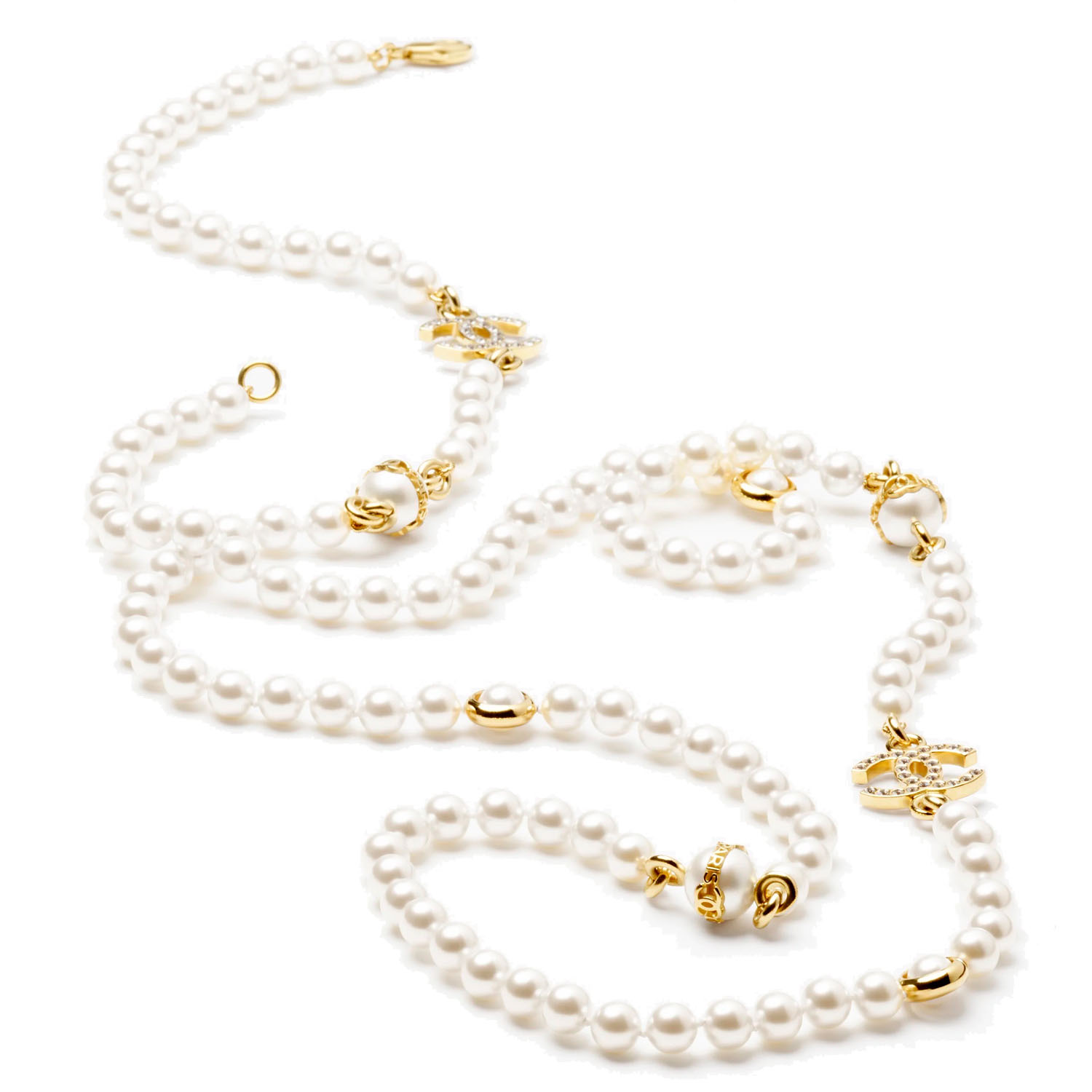 CCL084 Coco long pearl chain with cc logo sweater necklace - ccjewelryacc