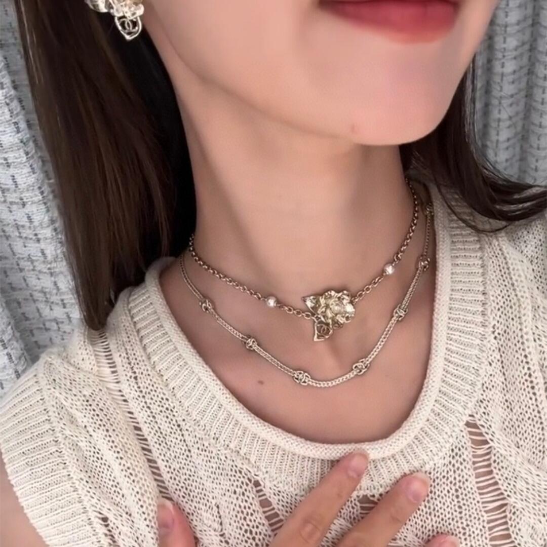 CCN545 24B metal Gold camellia necklace - ccjewelryacc