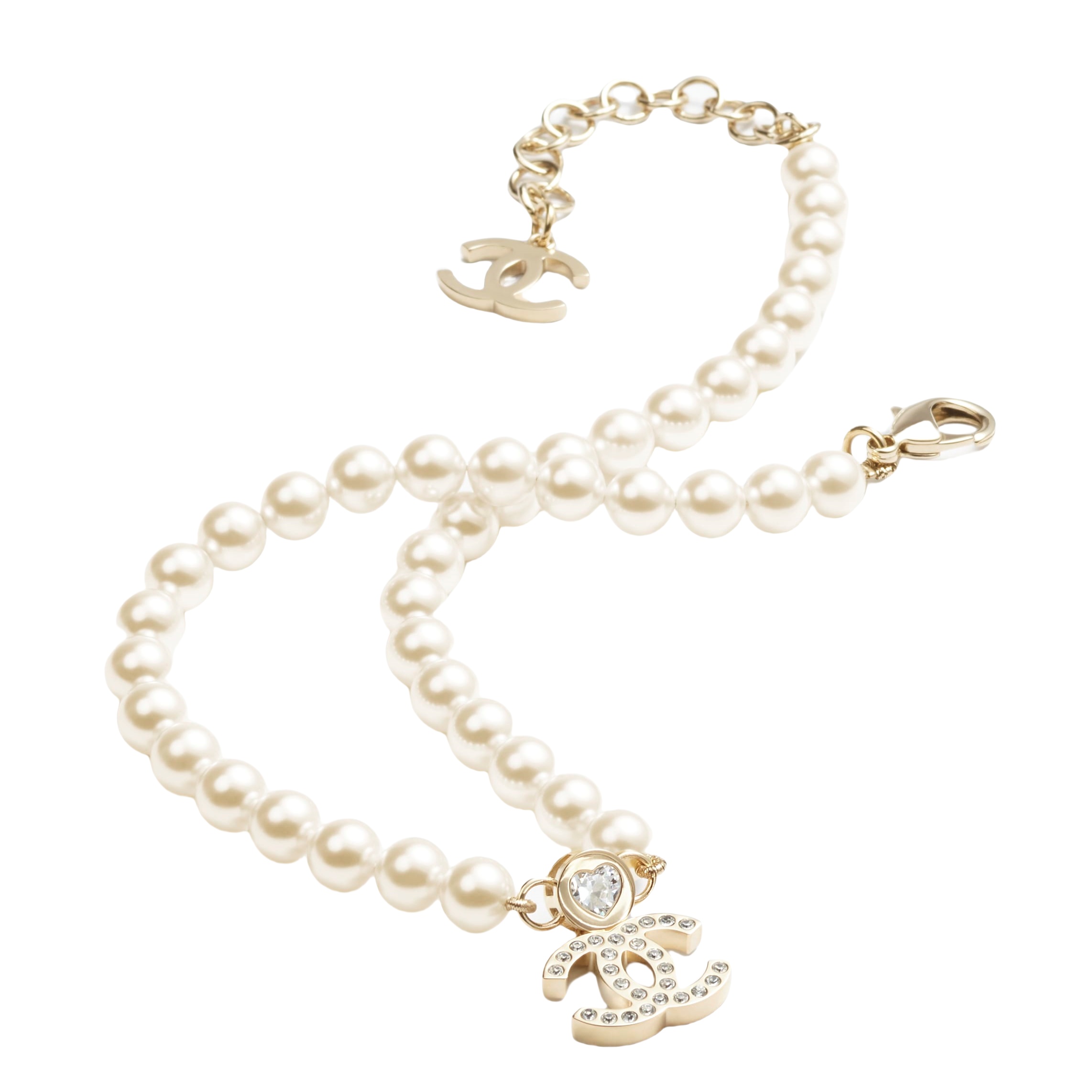 CCN550 24B Rhinestone cc logo pendant pearl necklace - ccjewelryacc