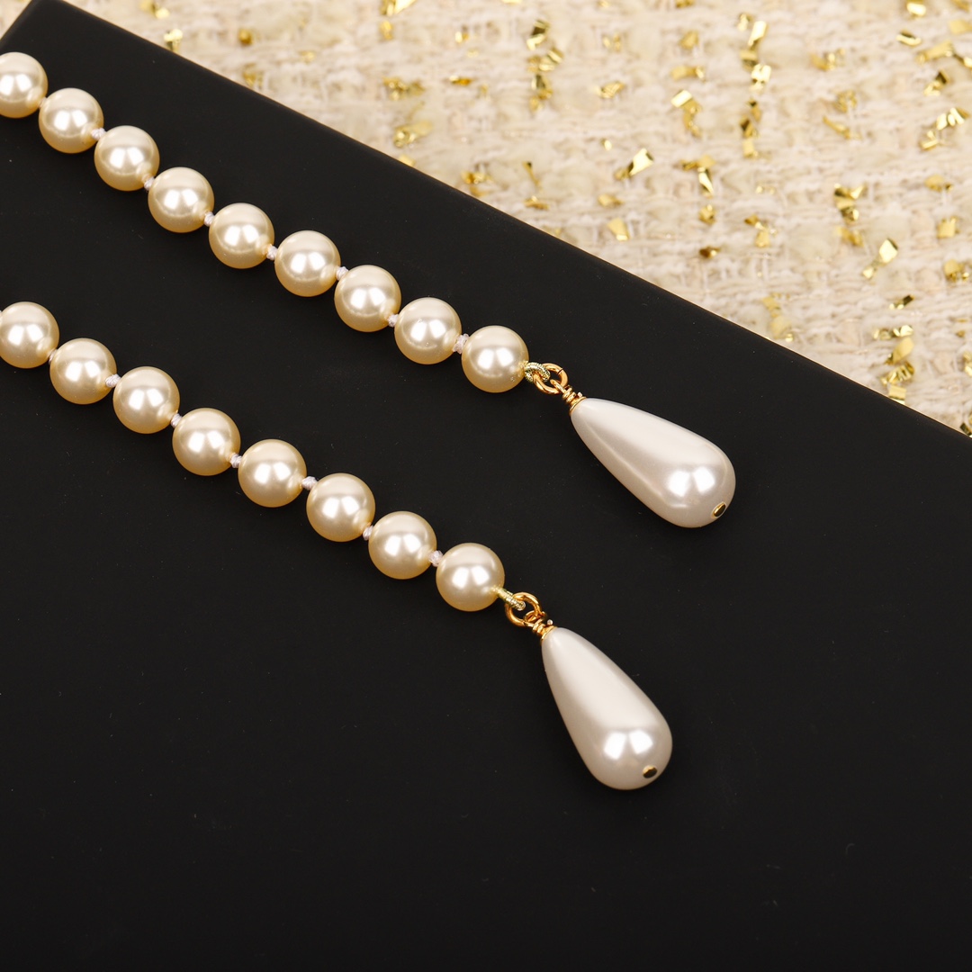 CCN534 CC Pearl chain with safety pin long tassels necklace - ccjewelryacc