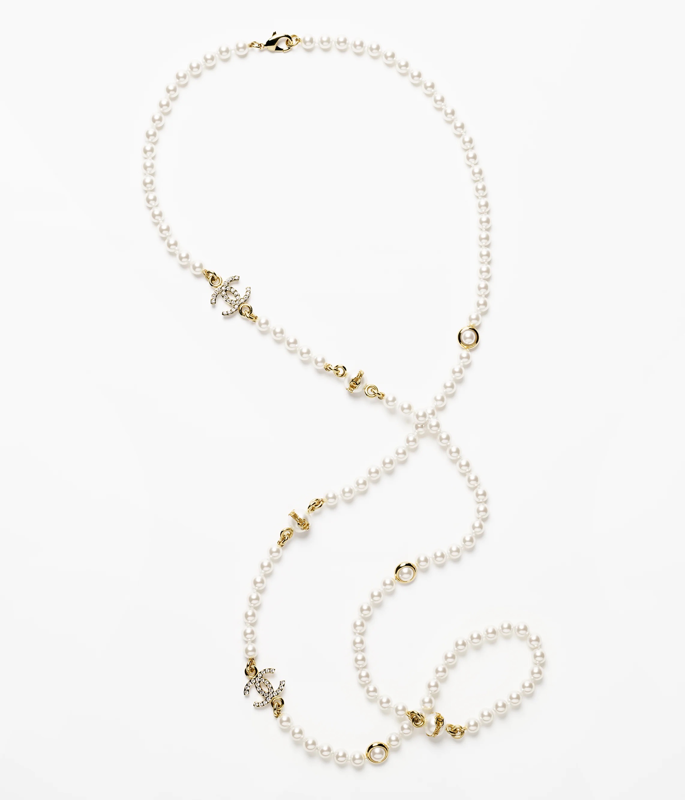 CCL084 Coco long pearl chain with cc logo sweater necklace - ccjewelryacc
