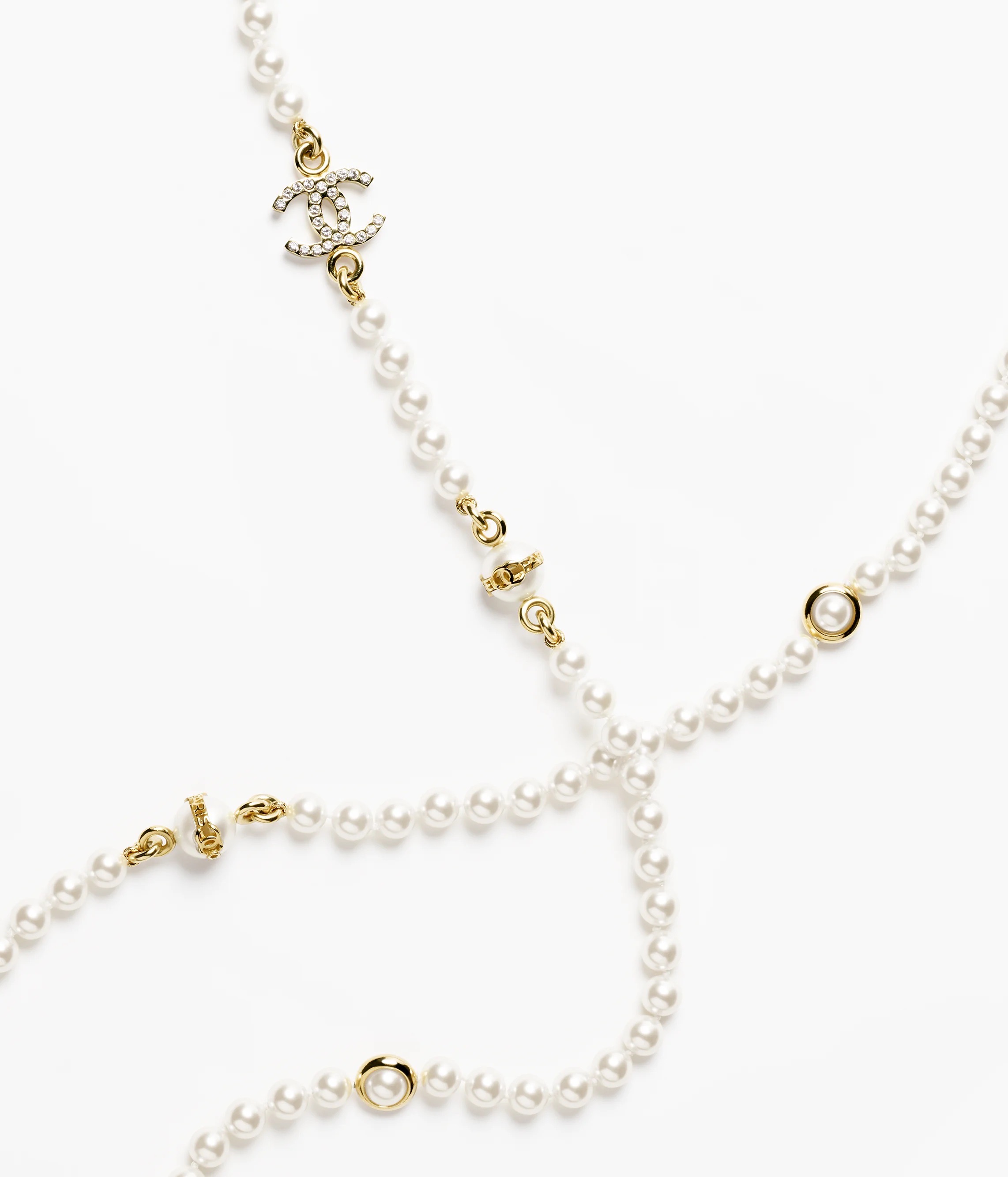 CCL084 Coco long pearl chain with cc logo sweater necklace - ccjewelryacc