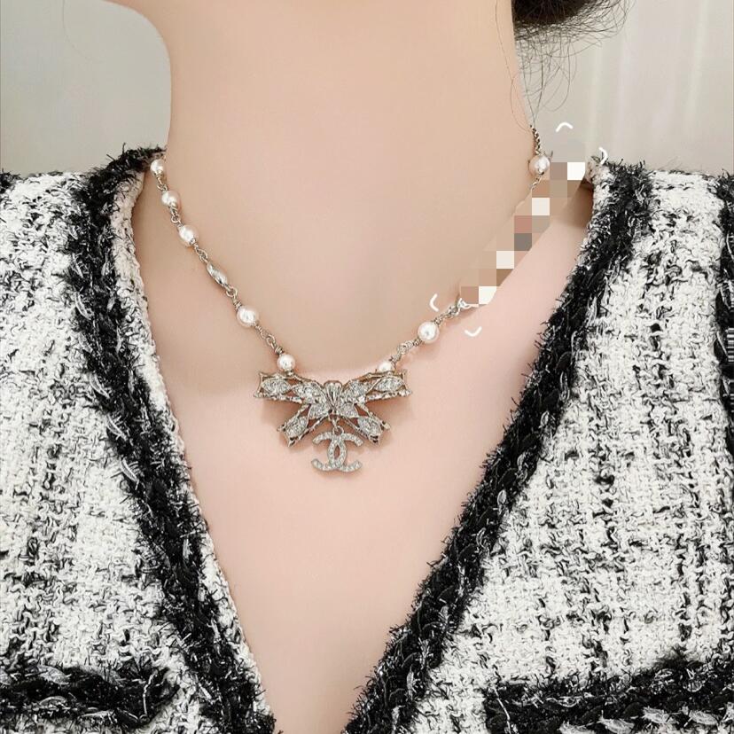 CCN547 24B metal Gold bow cc logo choker necklace - ccjewelryacc