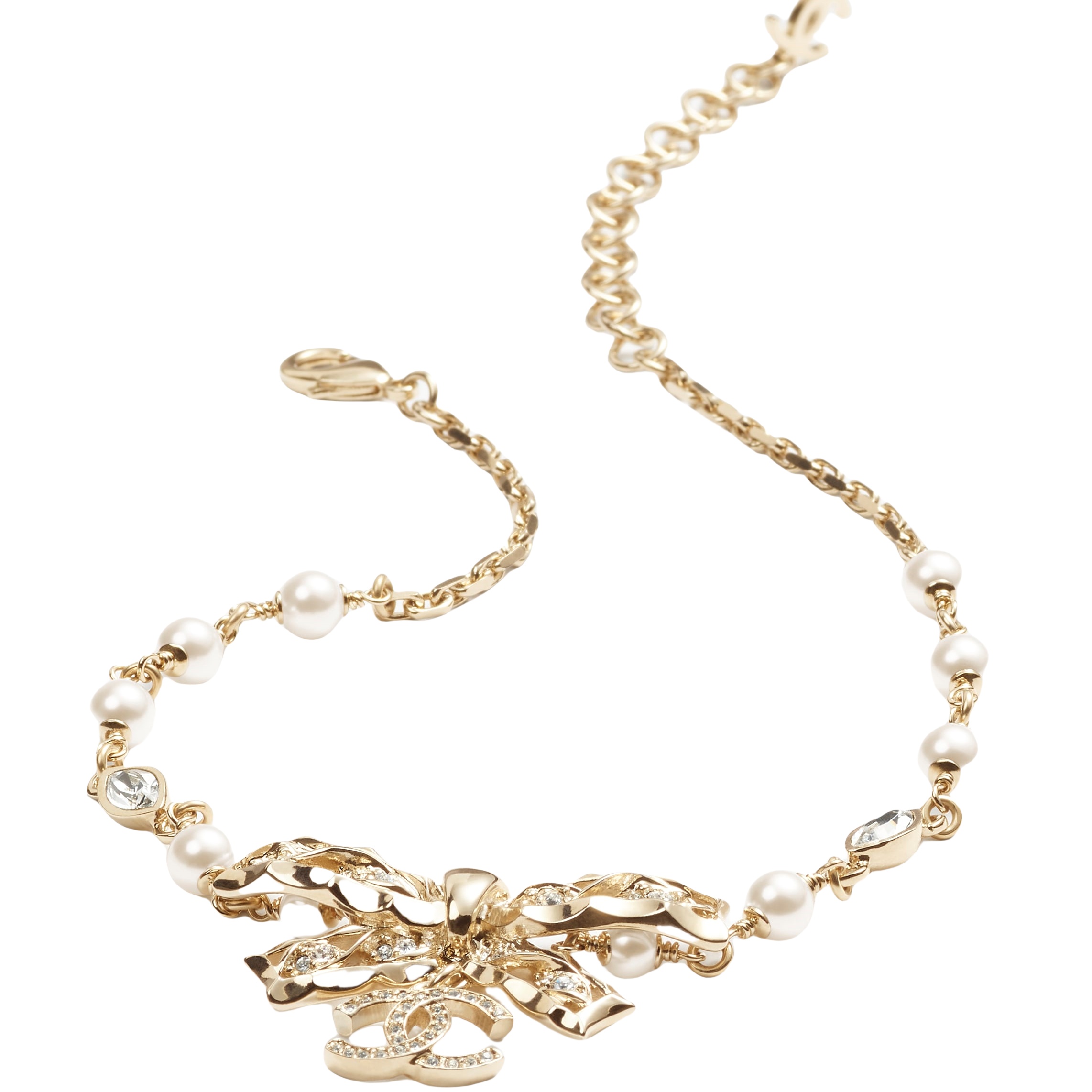 CCN547 24B metal Gold bow cc logo choker necklace - ccfashionjewelry