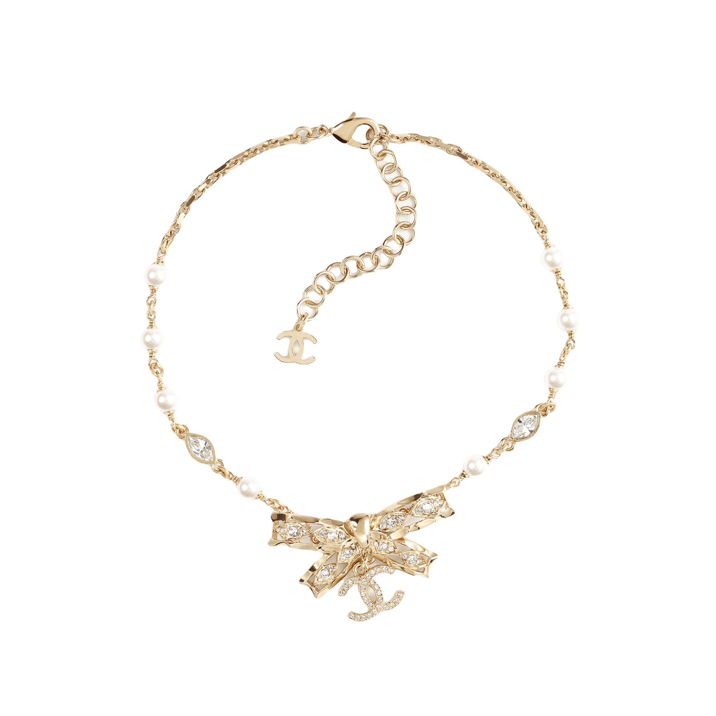 CCN547 24B metal Gold bow cc logo choker necklace - ccjewelryacc