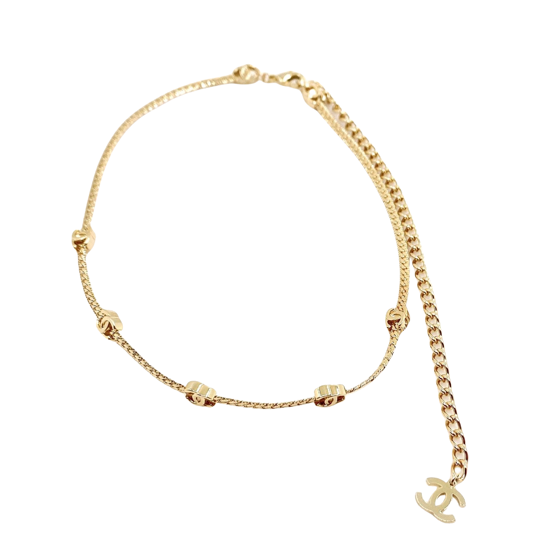 CCN518 Metal snake chain with  5 CC logo choker necklace - ccjewelryacc