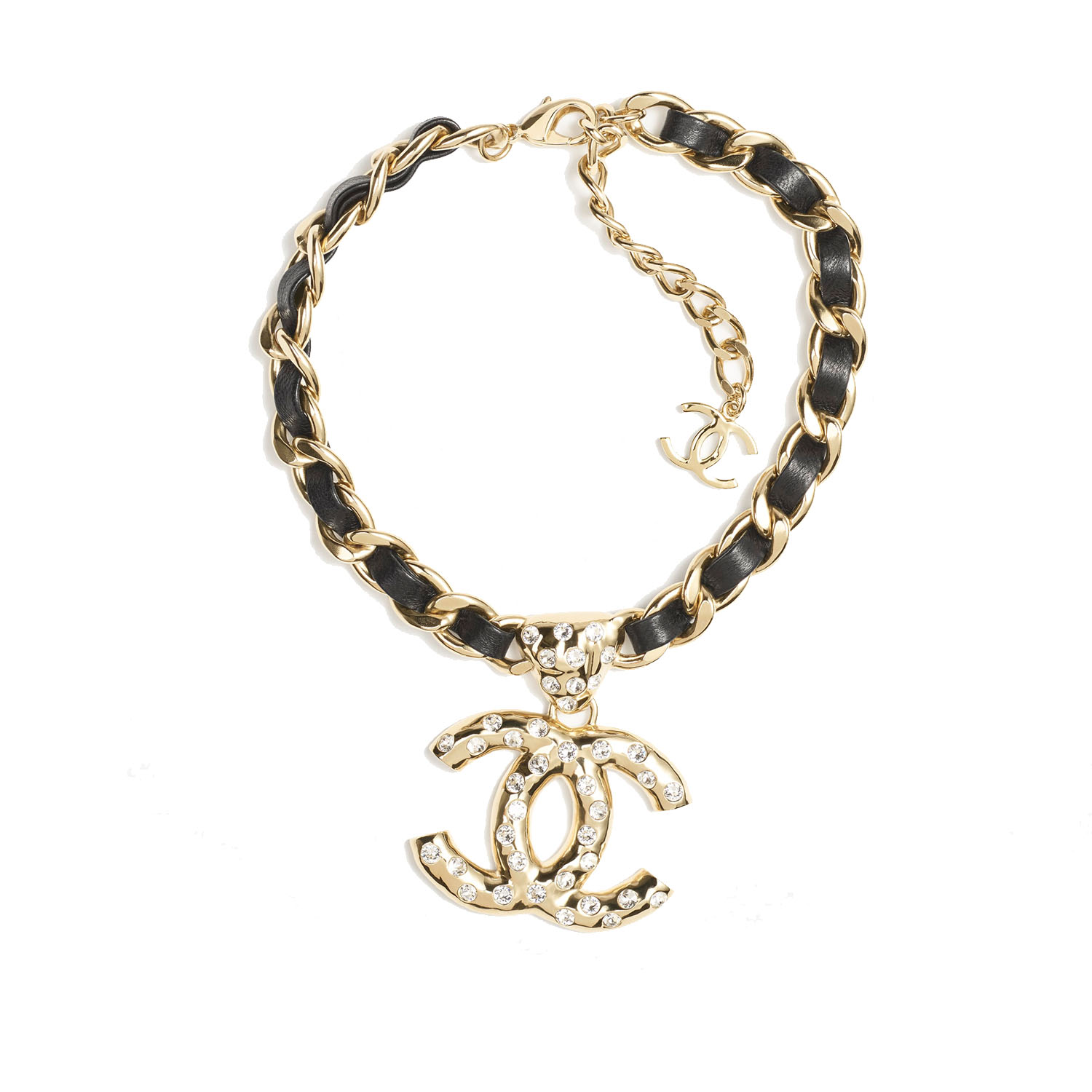 CCN544 24B metal leater chain crystal cc logo pendant Necklace - ccfashionjewelry