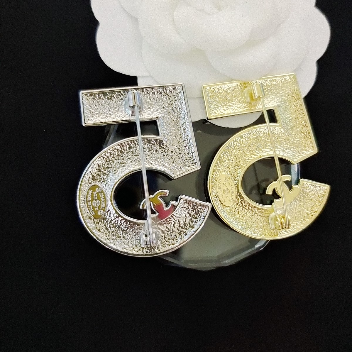 BCB098  Fake Leather texture Number 5 cc brooch Pin - ccjewelryacc