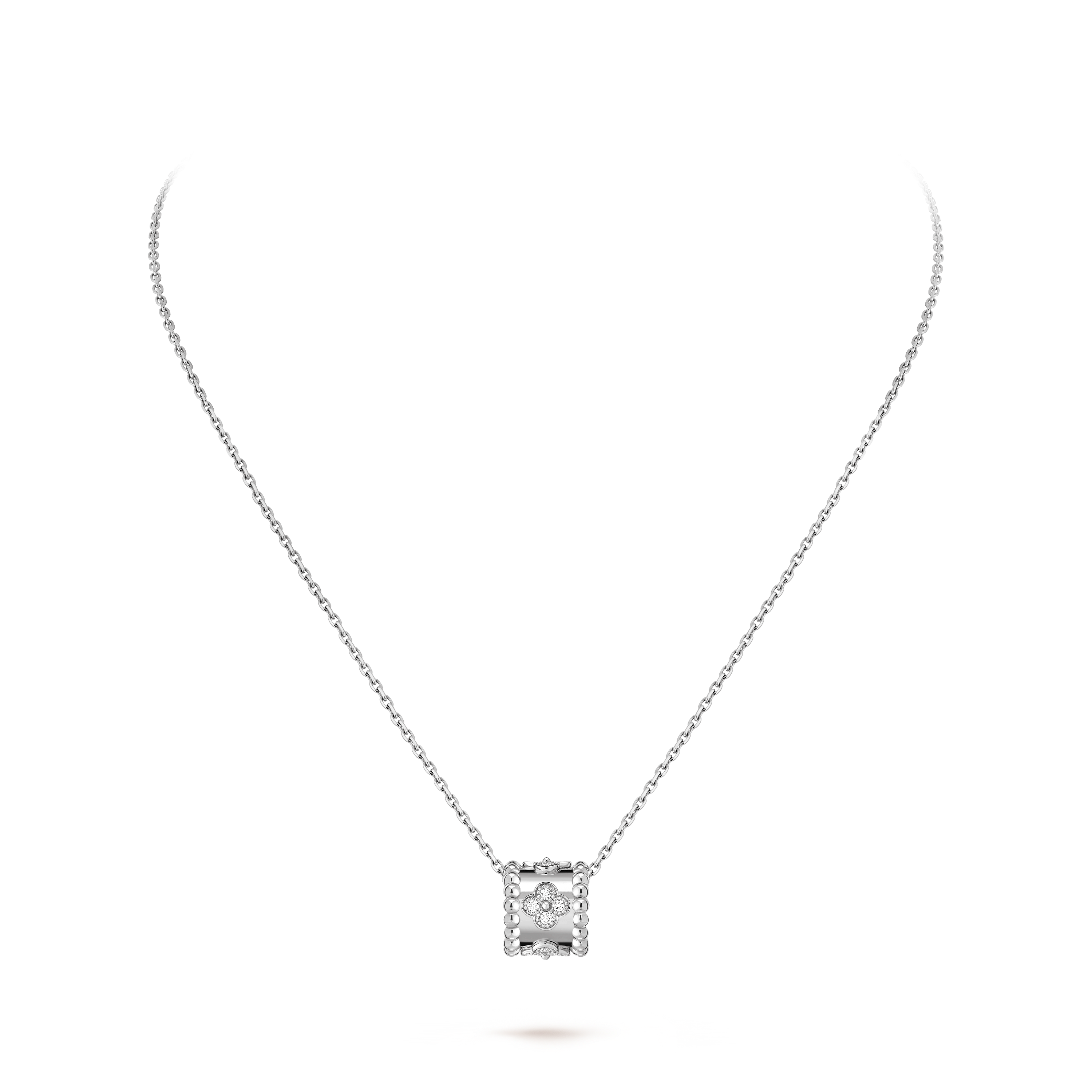 VCNS041 18k white gold/rose gold Perlée clovers Pendant Necklace - ccjewelryacc