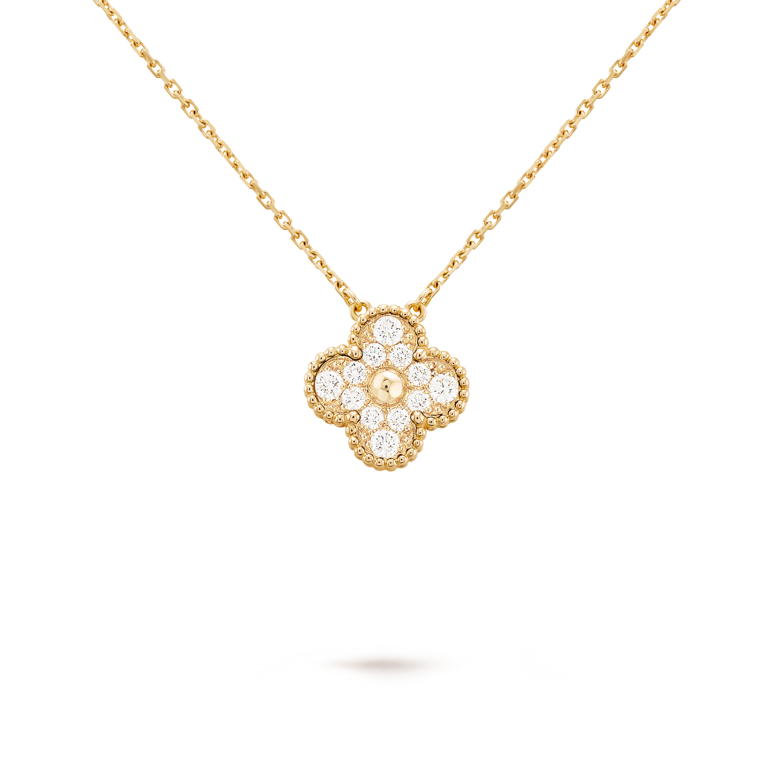 VCNS007 18k gold Four leaf clover Diamond Vintage Alhambra Pendant Necklace - ccfashionjewelry
