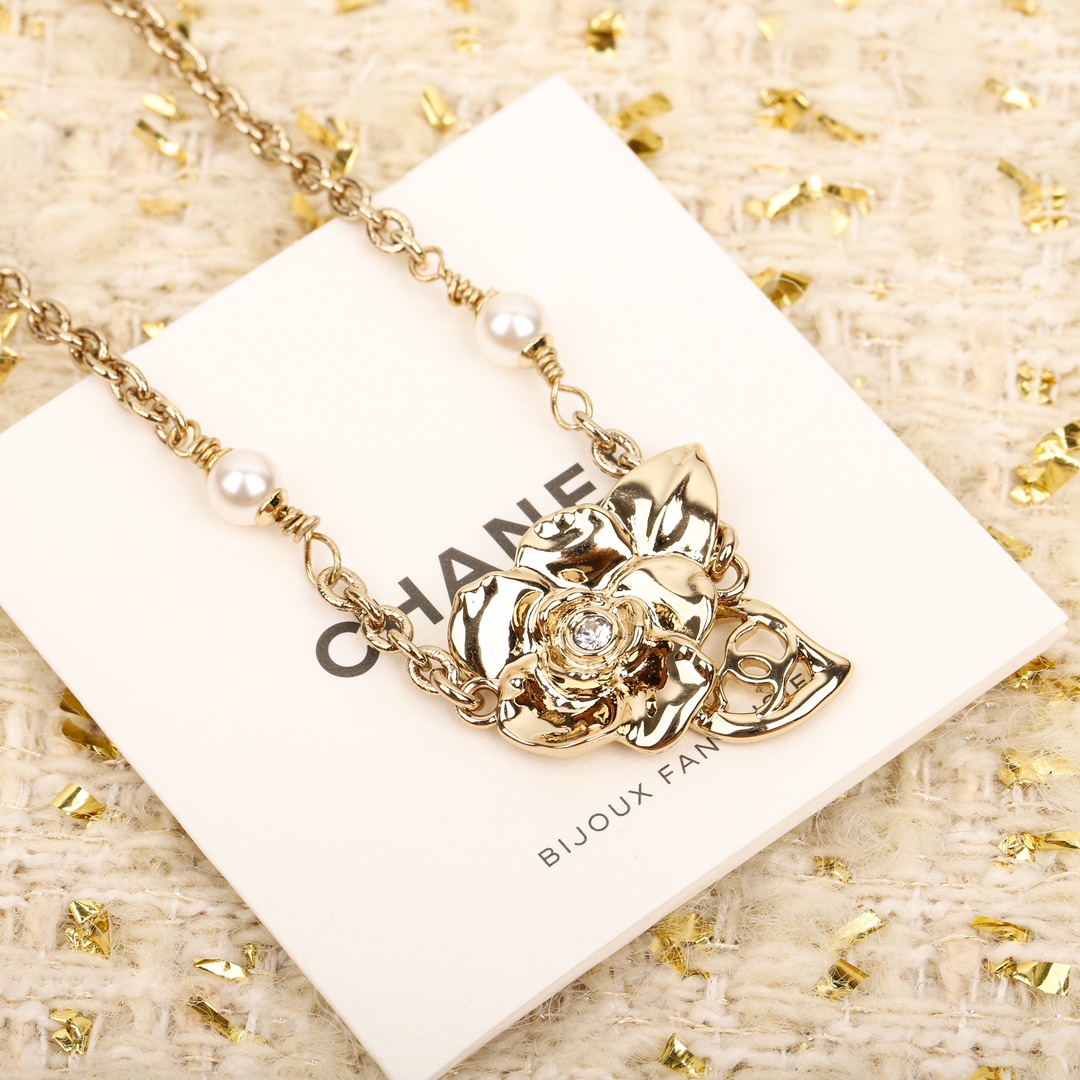 CCN545 24B metal Gold camellia necklace - ccjewelryacc