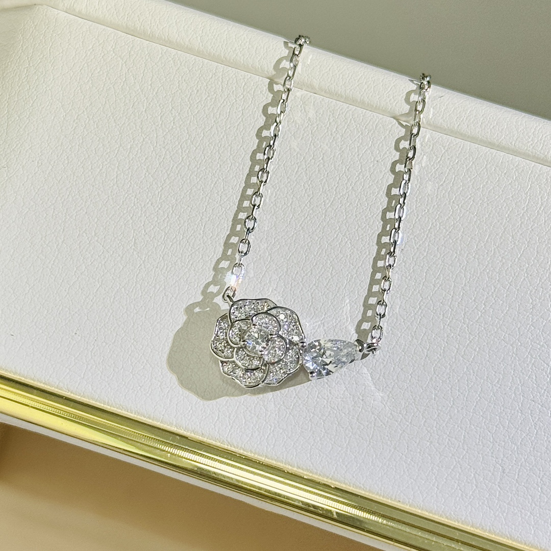 CCNS009 S925 Sterling silver BOUTON DE CAMELIA NECKLACE - ccjewelryacc
