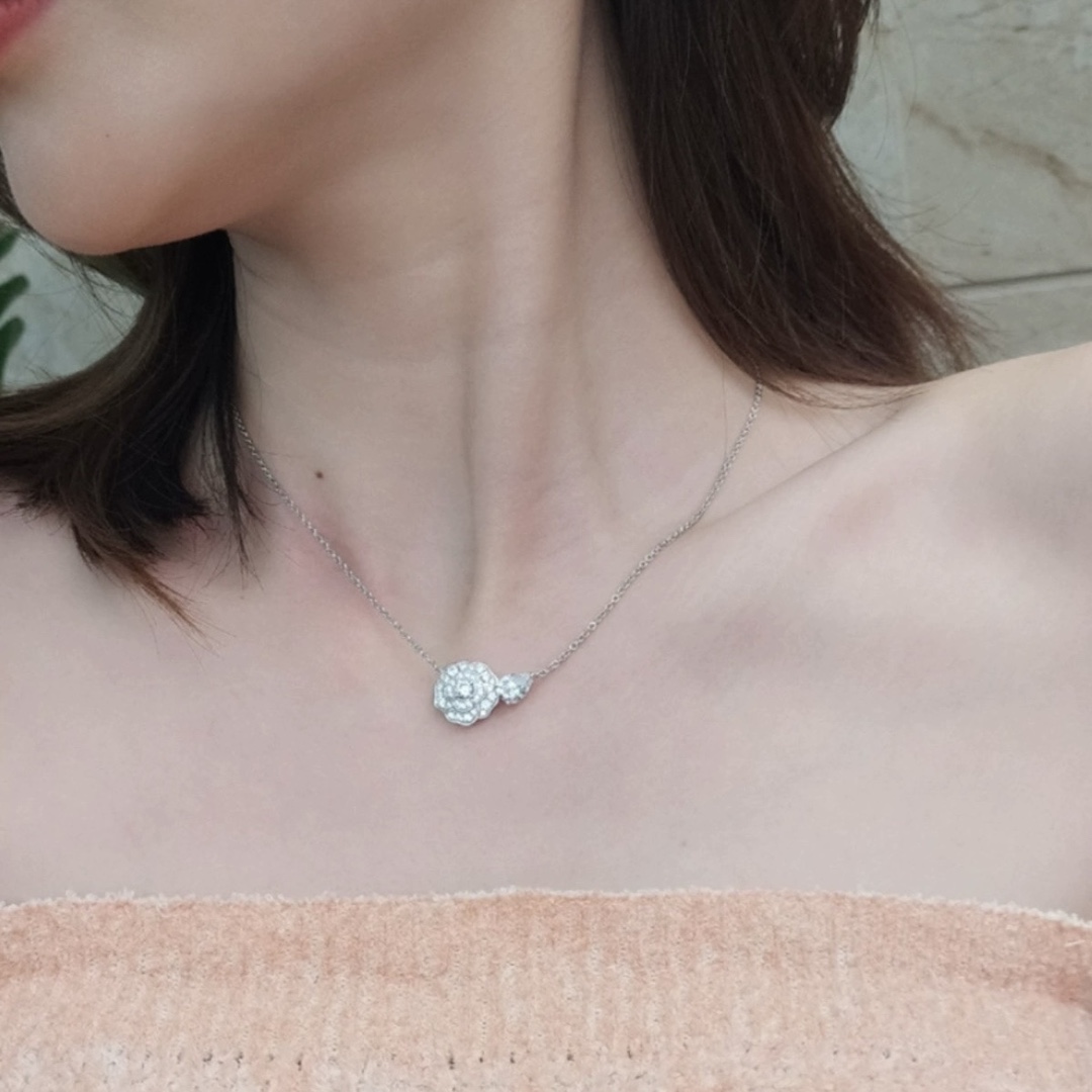 CCNS009 S925 Sterling silver BOUTON DE CAMELIA NECKLACE - ccjewelryacc