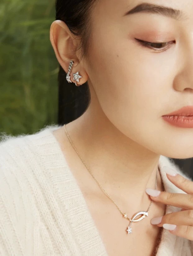 CCES012 S925 Sterling Silver diamond Comète Chevron earring clip - ccjewelryacc