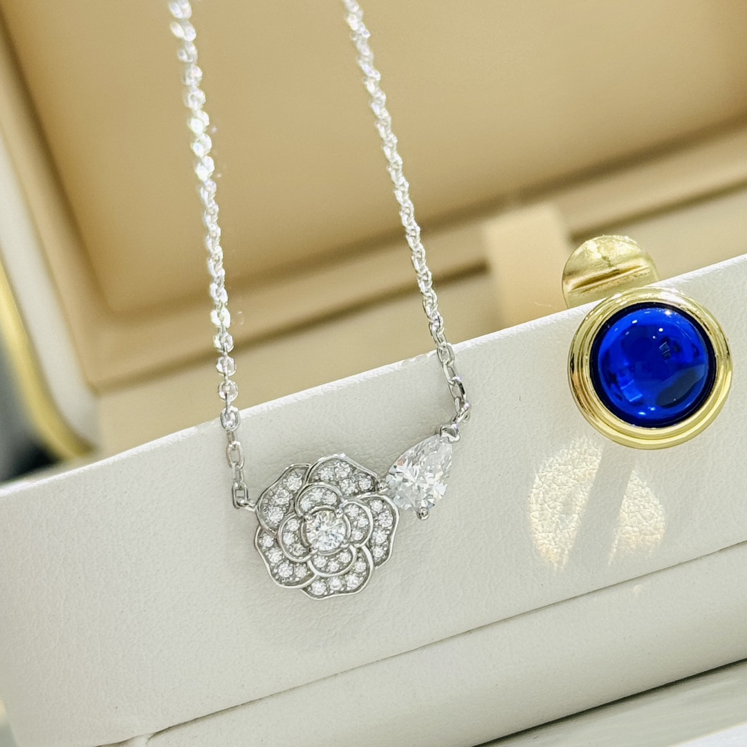 CCNS009 S925 Sterling silver BOUTON DE CAMELIA NECKLACE - ccjewelryacc