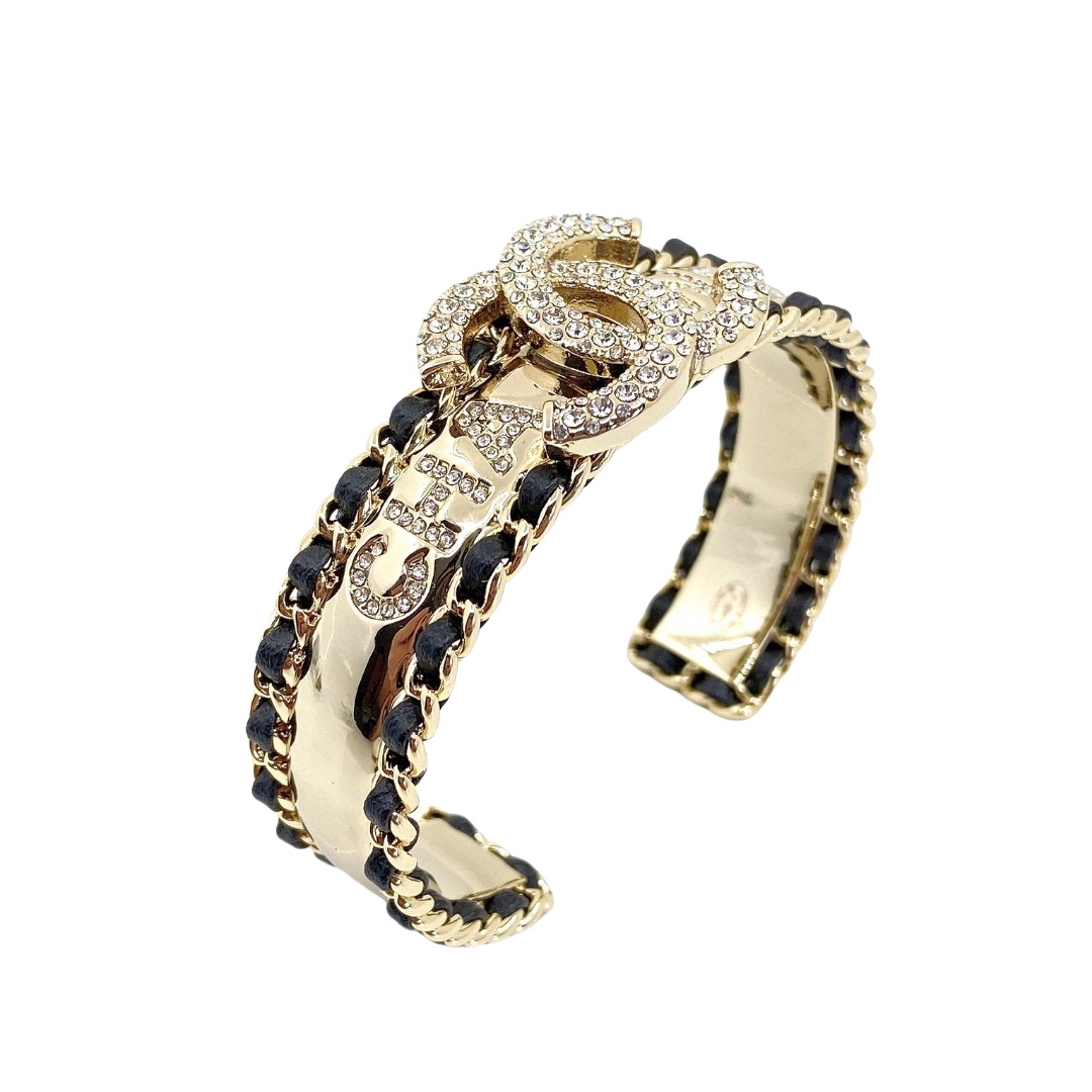 CCS023 Metal leater crystal CC logo bangle Bracelet - ccjewelryacc
