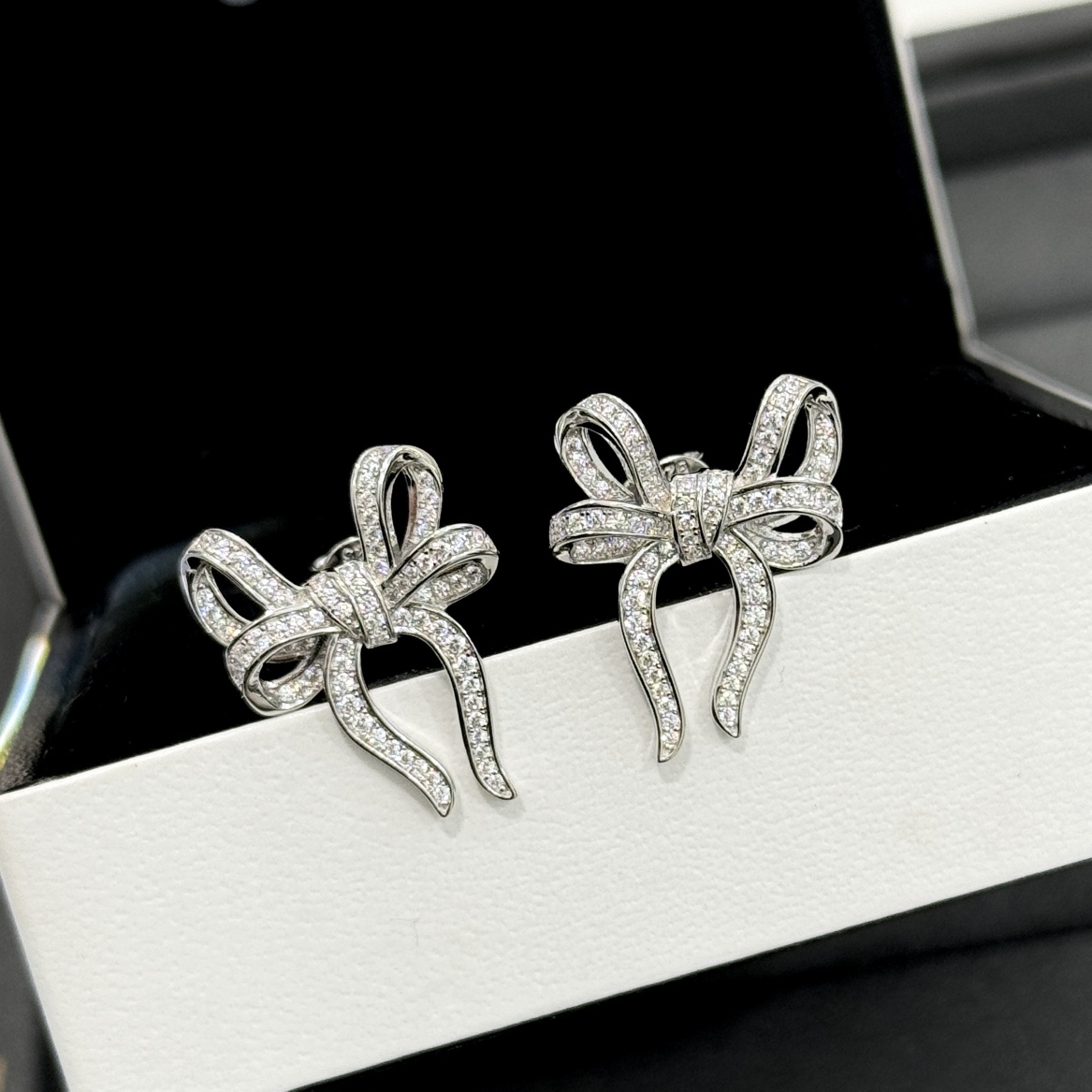 CCES008 S925 Sterling silver diamond bow stud earring - ccfashionjewelry